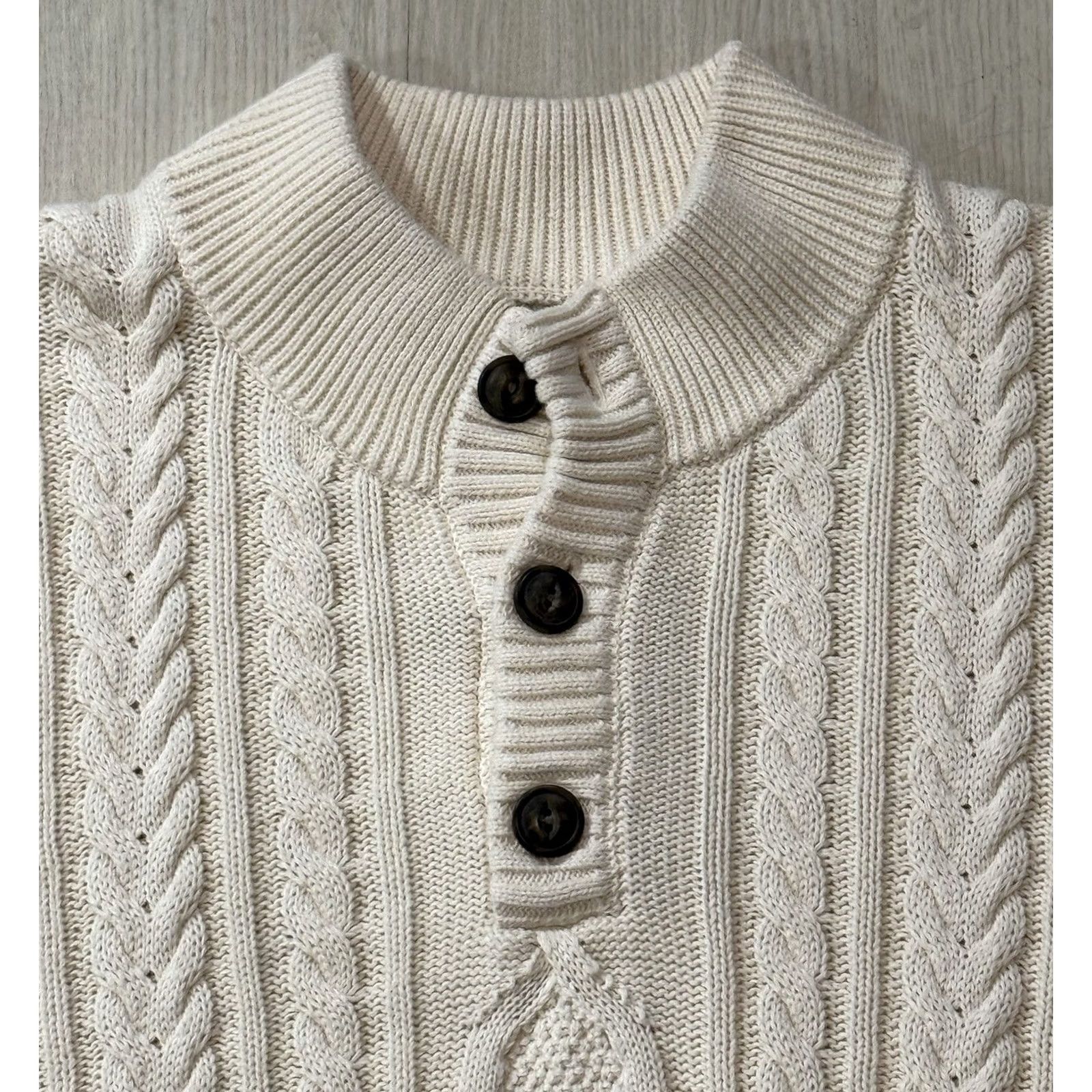 Vintage VINTAGE L.L. Bean Sweater Mens Pullover Fisherman Cable-Knit Mock Neck White Cotton Big & Tall XLT White Ireland 90s Outdoor Classic Vintage No Size US XL / EU 56 / 4 - 3 Thumbnail
