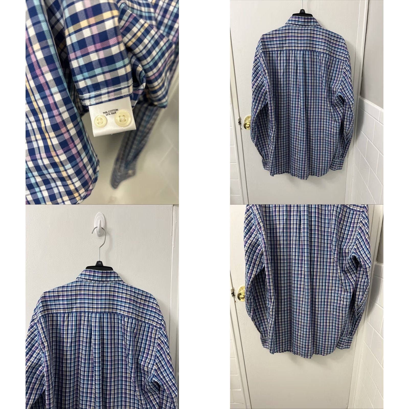 Peter Millar Peter Millar Shirt Mens L Blue Plaid Cotton Silk Button-Down Long Sleeve Knit Pocket Breathable Easy Care Regular Fit Size US L / EU 52-54 / 3 - 8 Thumbnail