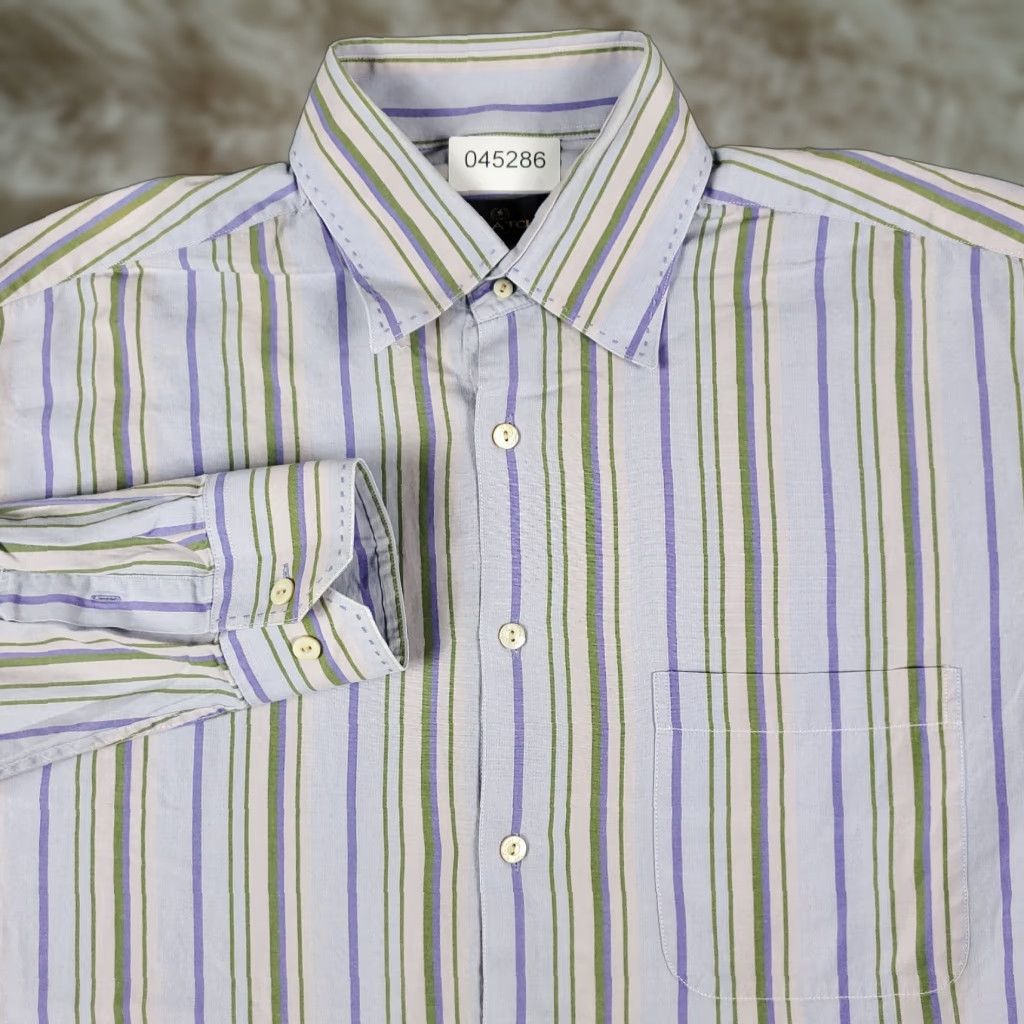 BUGATCHI Bugatchi Mens Shirt Large Purple Striped Button-Up Long Sleeve Casual Business Formal Wedding Workwear Size US L / EU 52-54 / 3 - 1 Thumbnail