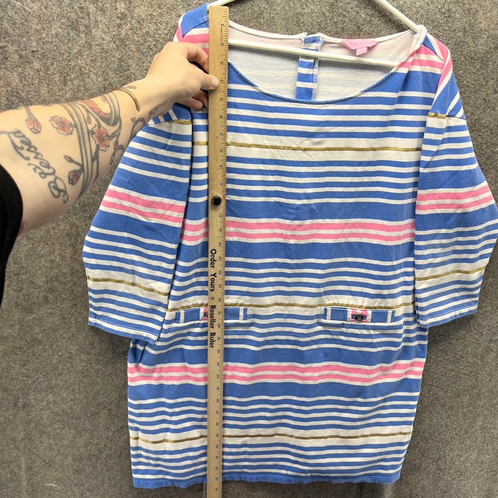 Lilly Pulitzer Lilly Pulitzer Dress Womens XL Blue Striped Scoop Neck 3/4 Sleeve Shift Jersey Size XL / US 12-14 / IT 48-50 - 7 Thumbnail