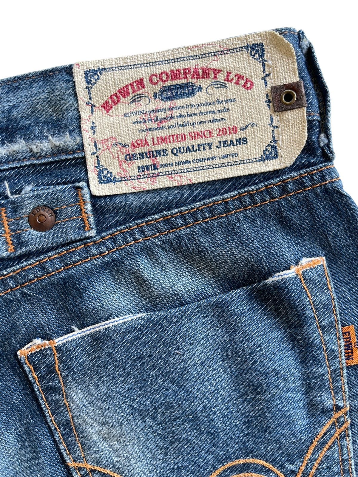 Japanese Brand Edwin Limited Blue Selvedge Buckleback Distressed Denim Size US 31 - 11 Thumbnail