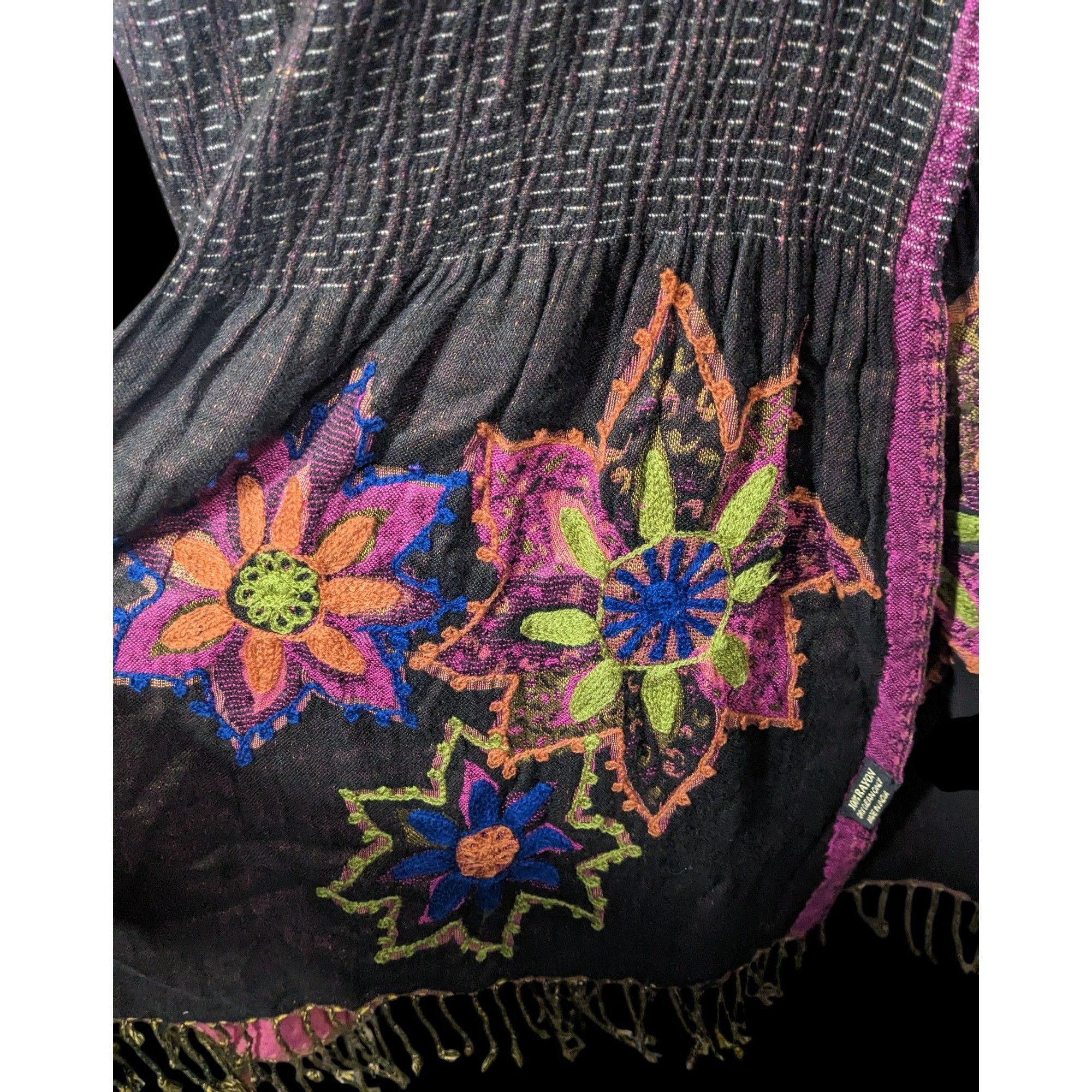 Other Vintage Bohemian Grey And Pink Floral Embroidered Scarf Size ONE SIZE - 6 Thumbnail