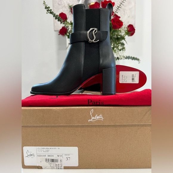 Christian Louboutin, Shoes, Christianlouboutin Chelsea Chick Red Sole  Stiletto Boots Booties Black 39