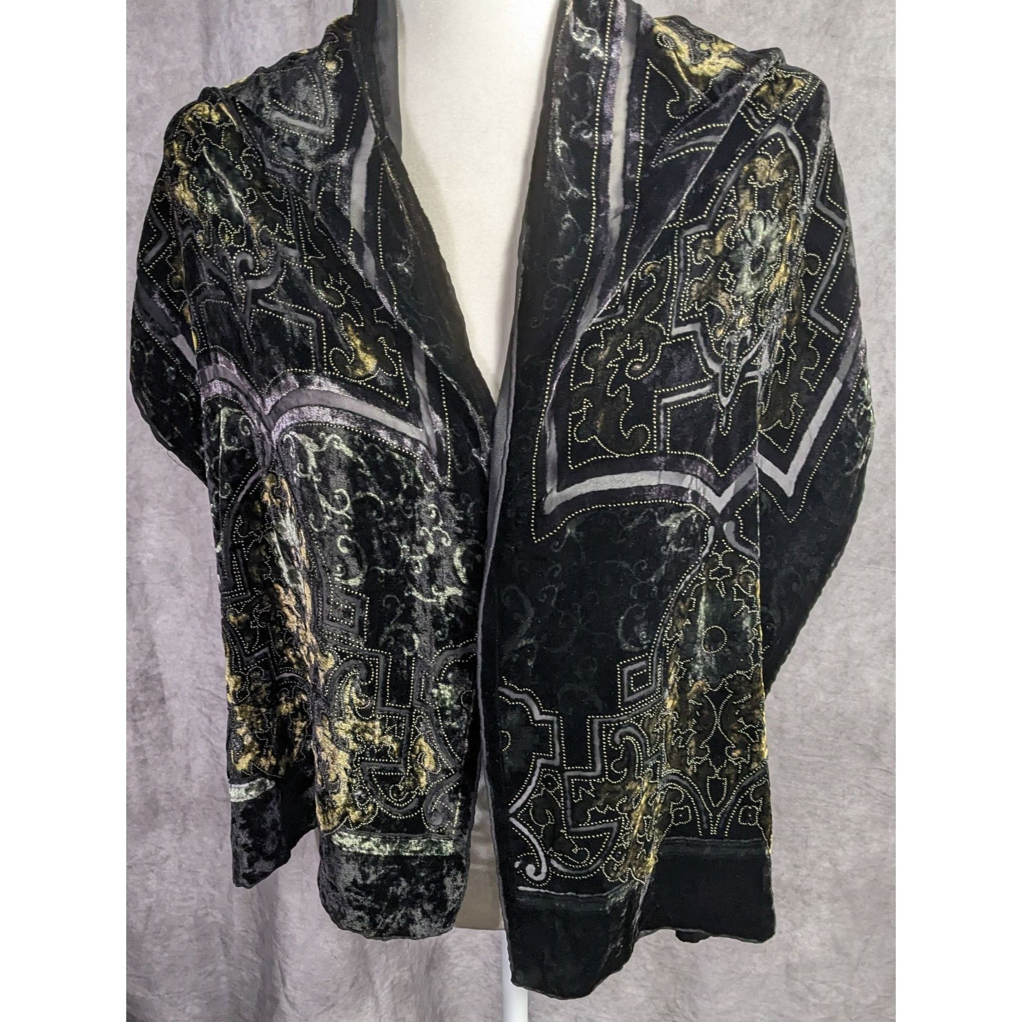 Chicos Chicos Black Burnt Velvet Scarf With Gold Baroque Print Size ONE SIZE - 13 Thumbnail