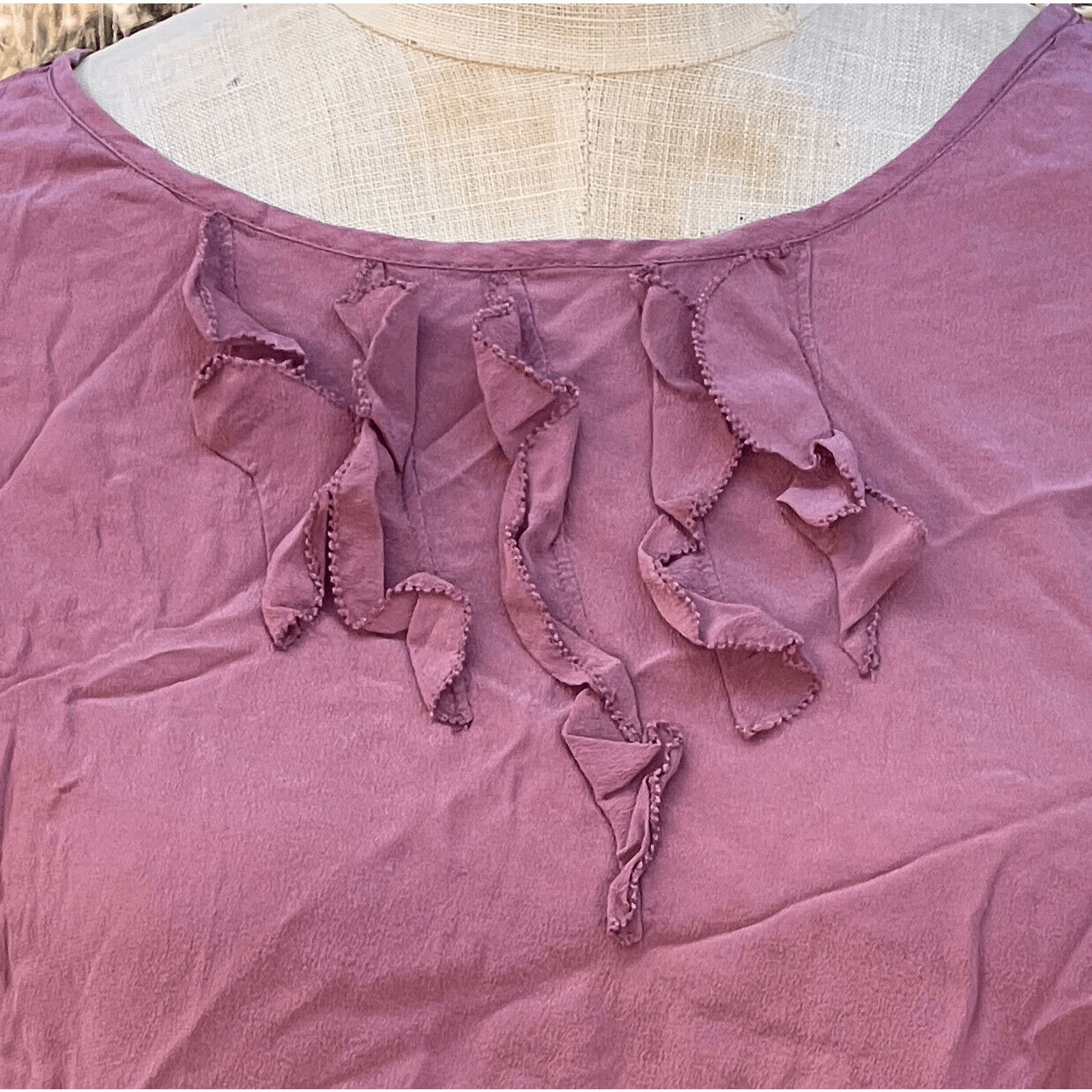 Banana Republic Banana Republic 100% Silk Cap Sleeves Ruffle Sz M Dusty Pink Size M / US 6-8 / IT 42-44 - 2 Thumbnail