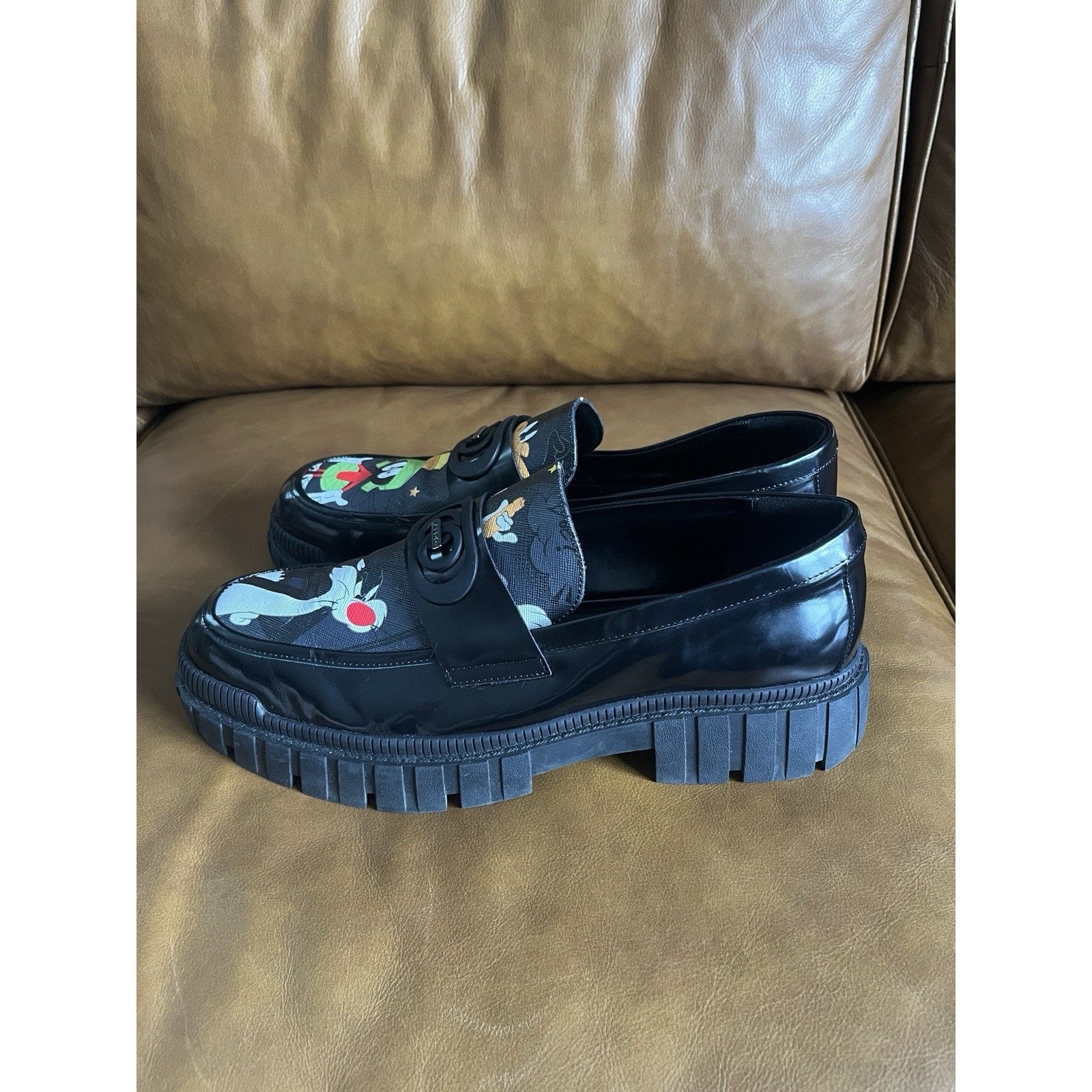 Aldo Looney Toons x Aldo Black Faux Leather Loafers Shoes Sz 13 Size US 13 / EU 46 - 4 Thumbnail