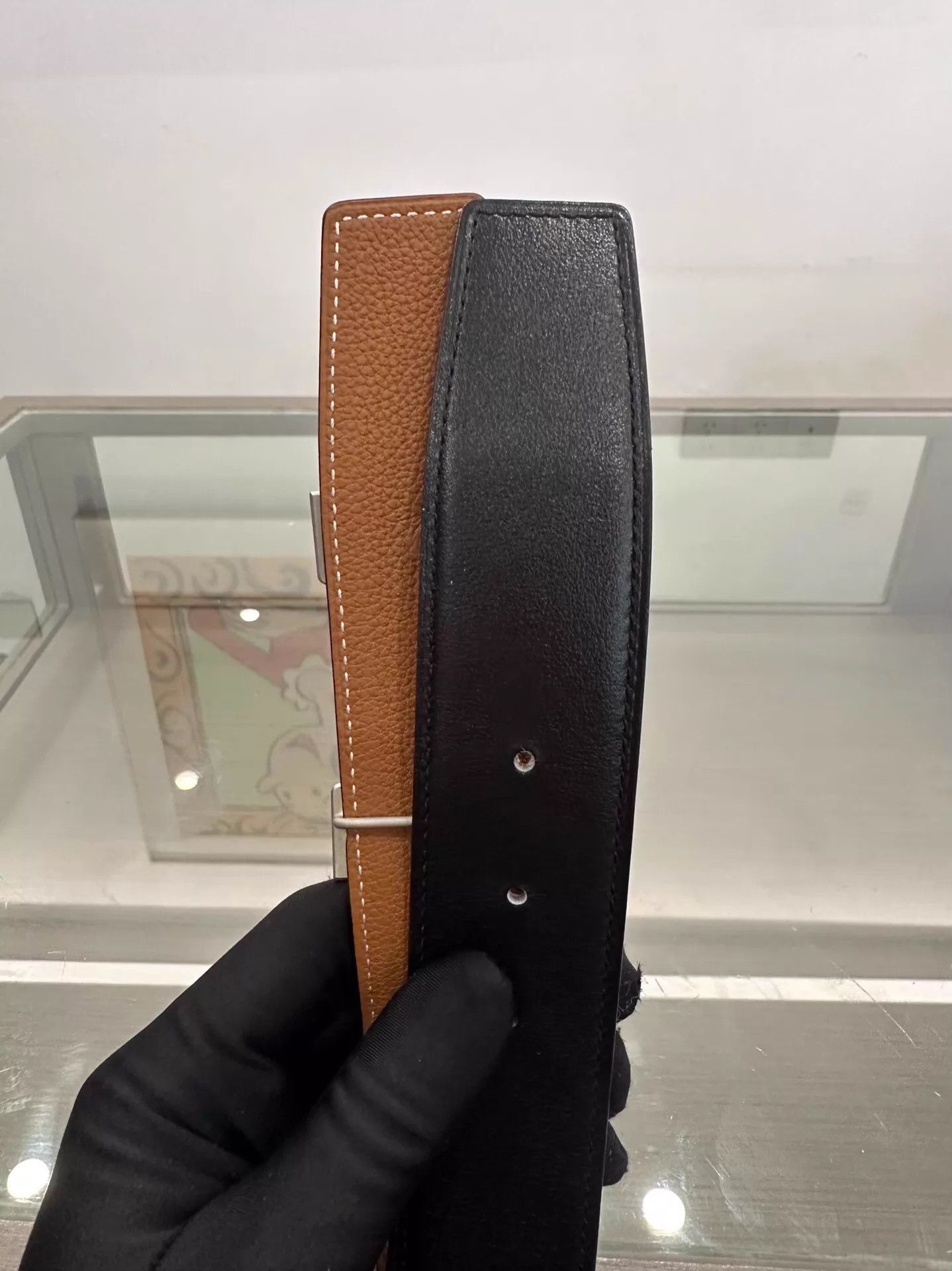 Hermes Hermes Men's Black & Brown H Belt 3.8cm Silver 100cm B Box Size ONE SIZE - 5 Thumbnail