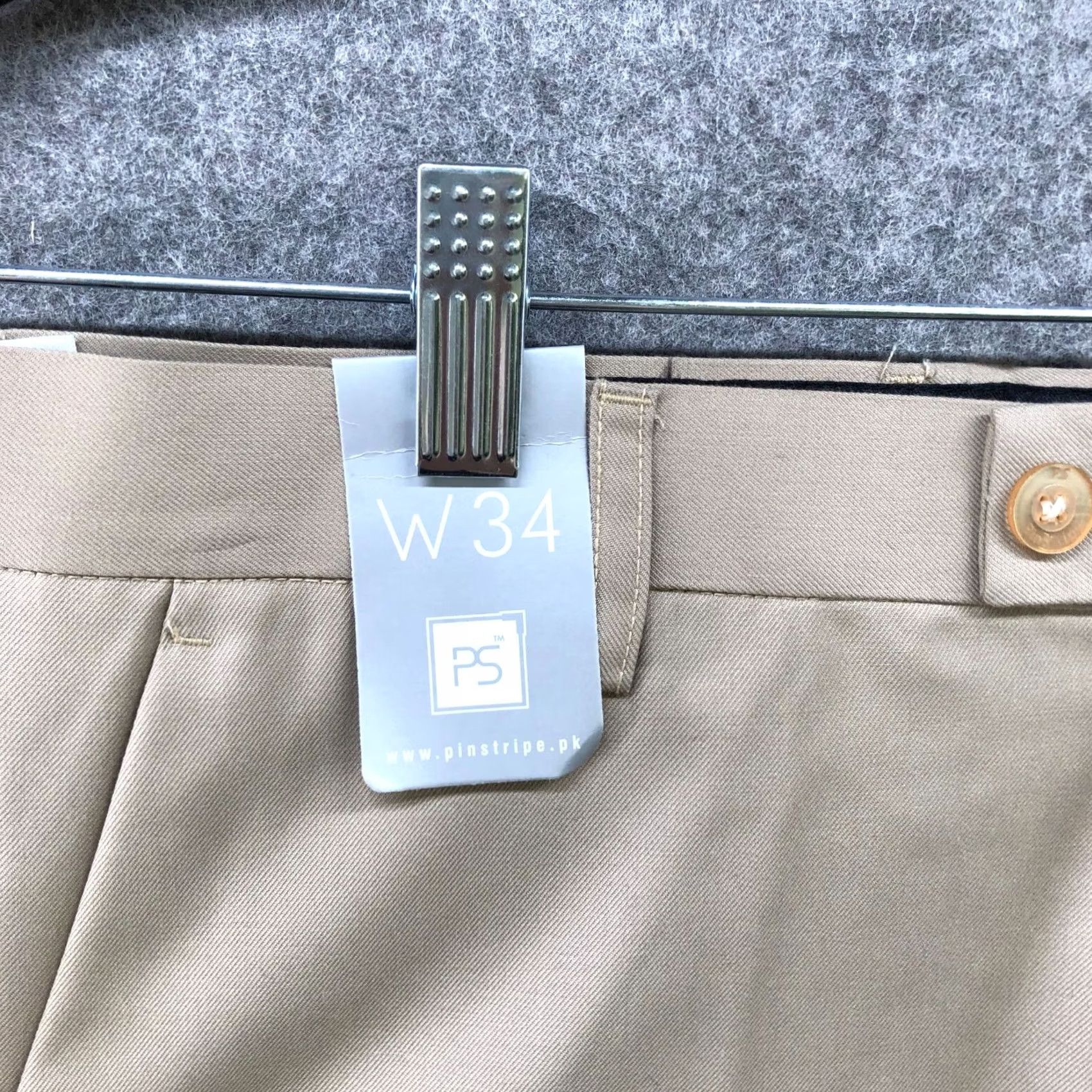 Vintage Pinstripe Clothing Mens Dress Pants Beige Khaki 34 Unhemmed Slim Tapered Flat Front Polyester Blend Zip Fly Quality Workwear NWT Size US 34 / EU 50 - 5 Thumbnail