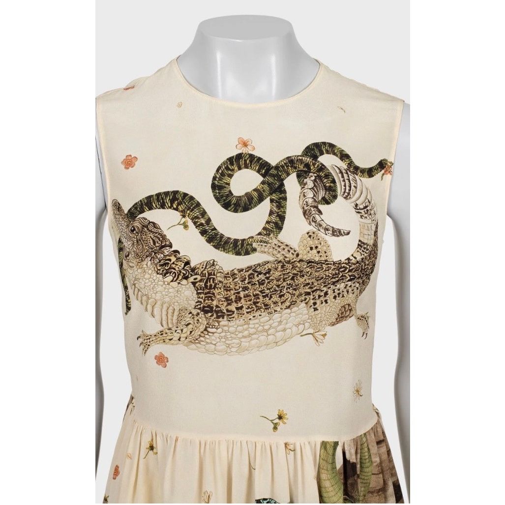 RED Valentino Red Valentino Beige Silk Dress with Tulle - Size L (IT44) Size M / US 6-8 / IT 42-44 - 4 Thumbnail