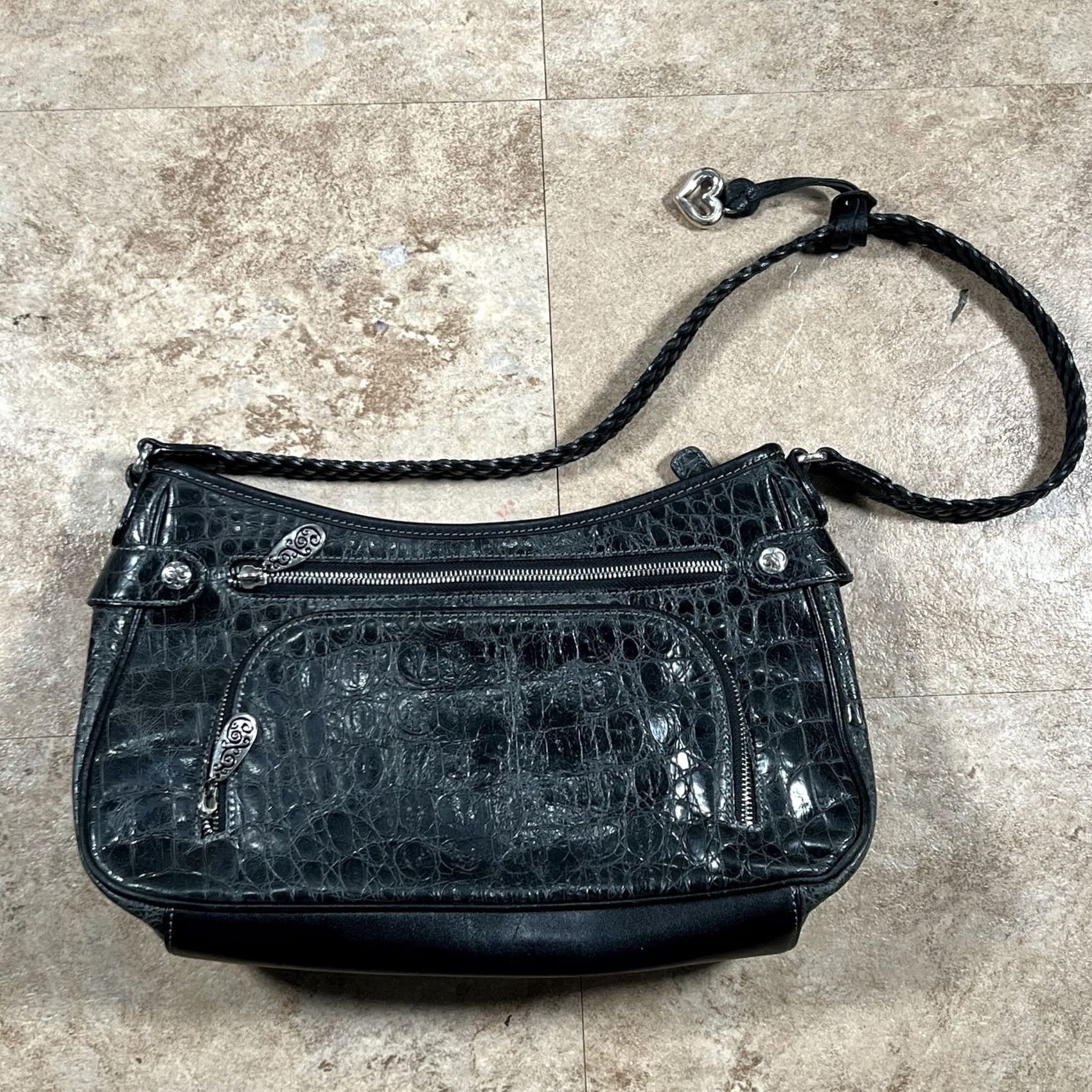 Brighton VINTAGE Brighton Shoulder Bag Purse Handbag Brown Crocodile Patent Leather Women Size ONE SIZE - 2 Thumbnail