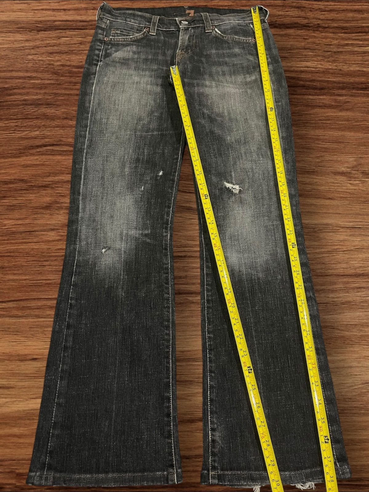 7 For All Mankind 7 For All Mankind Black Faded Washed Distressed Flare Jeans Size 29" - 12 Thumbnail
