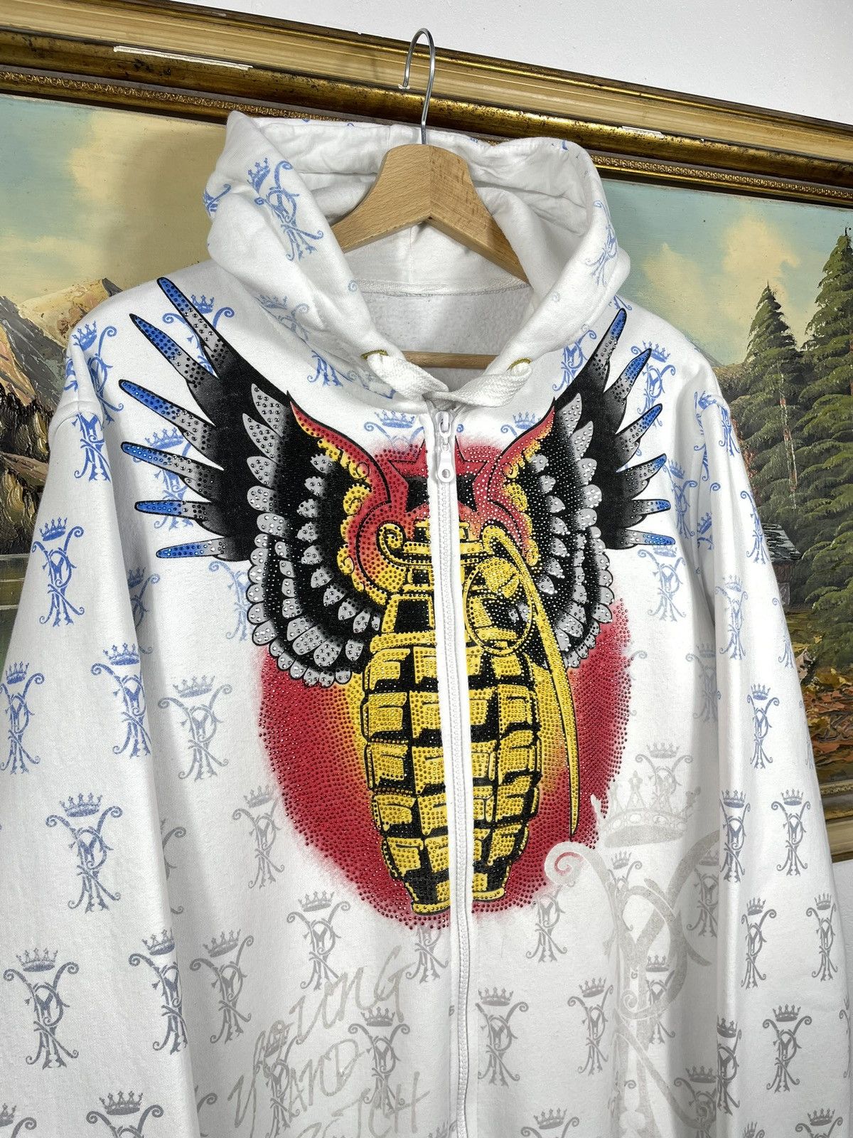 Christian Audigier × Ed Hardy × Vintage Ed Hardy Retro 00s Hoodie With Crystals Affliction Grunge Size US XL / EU 56 / 4 - 6 Thumbnail