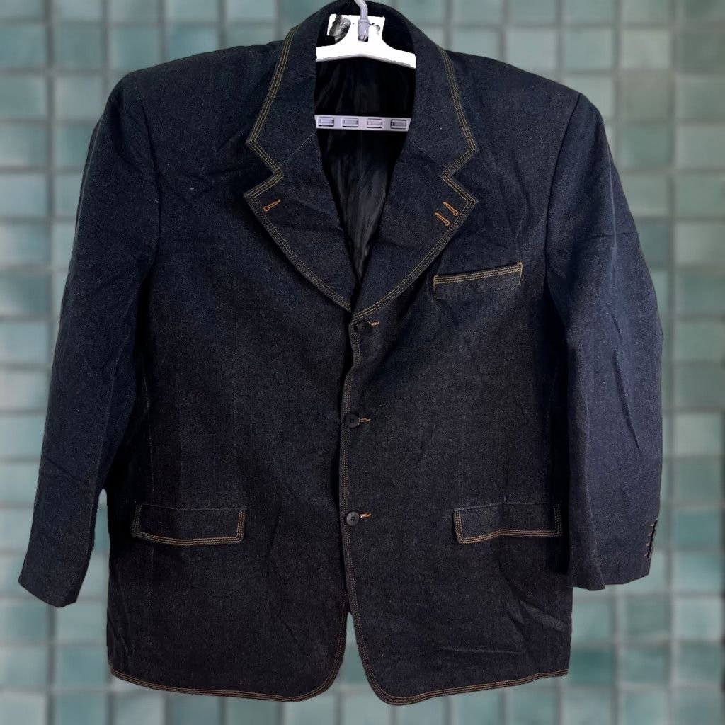 Denime LC Canto Denim Single-Breasted Notch Blazer Jacket Mens 50 Big & Tall Denim Blue 54 Chest Western Jacket Casual Size 50R - 1 Thumbnail