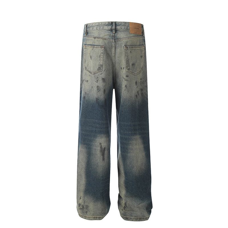 Vintage American retro inkjet washed distressed jeans for men Size US 32 / EU 48 - 2 Thumbnail