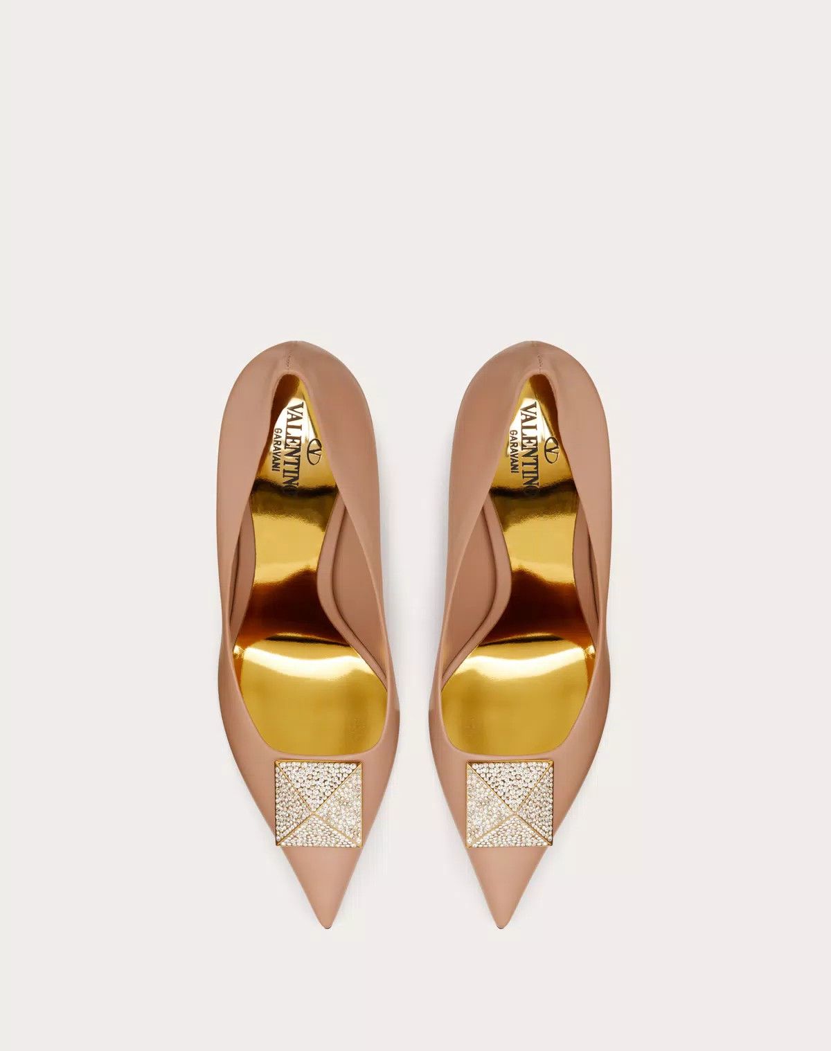 Valentino o1s1wg110426 One Stud 100mm Pumps With Crystals in Beige Size US 9.5 / IT 39.5 - 3 Thumbnail
