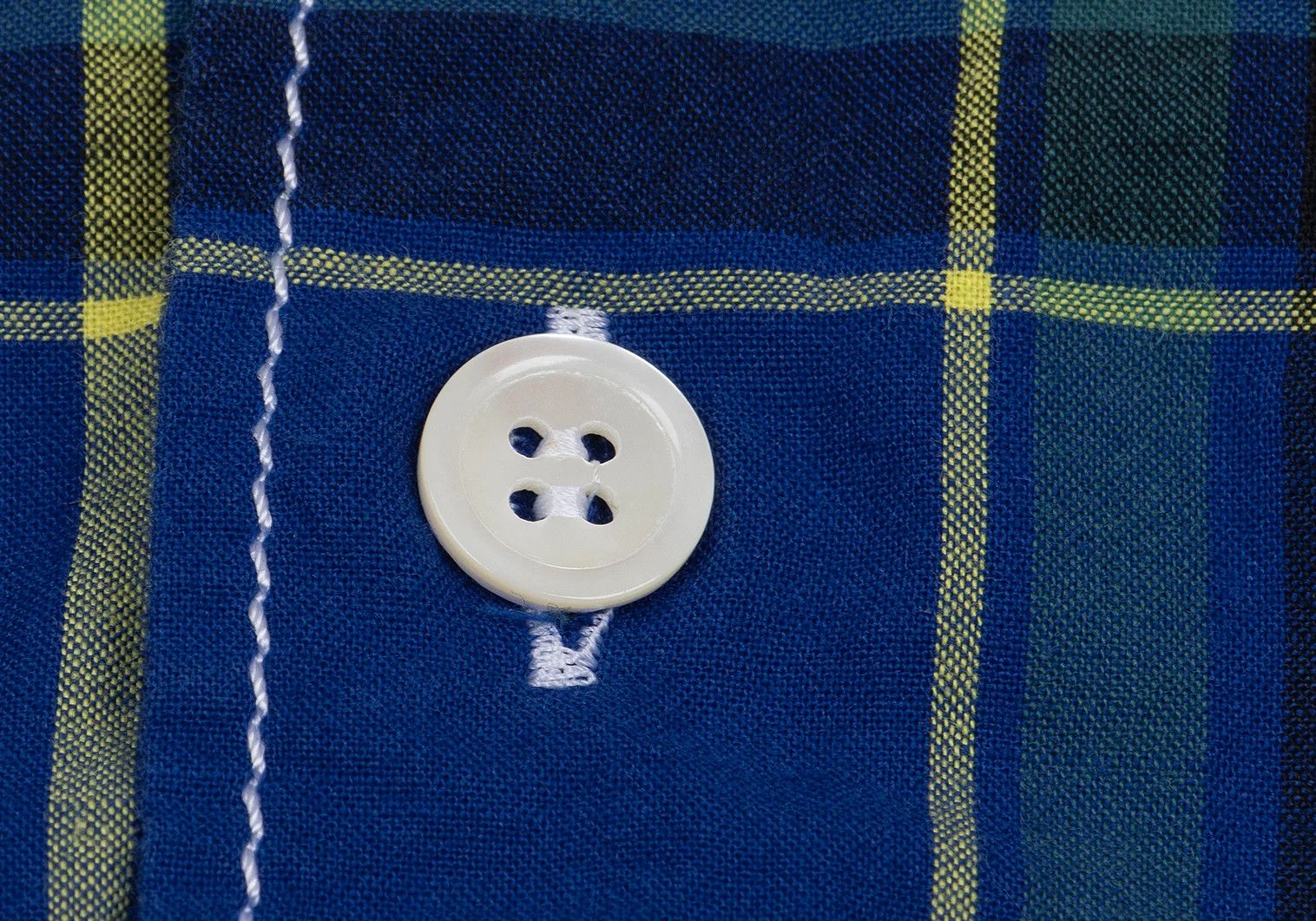 Ganryu Cotton Check Color Block Shirt in White and Blue, M Size US M / EU 48-50 / 2 - 6 Thumbnail