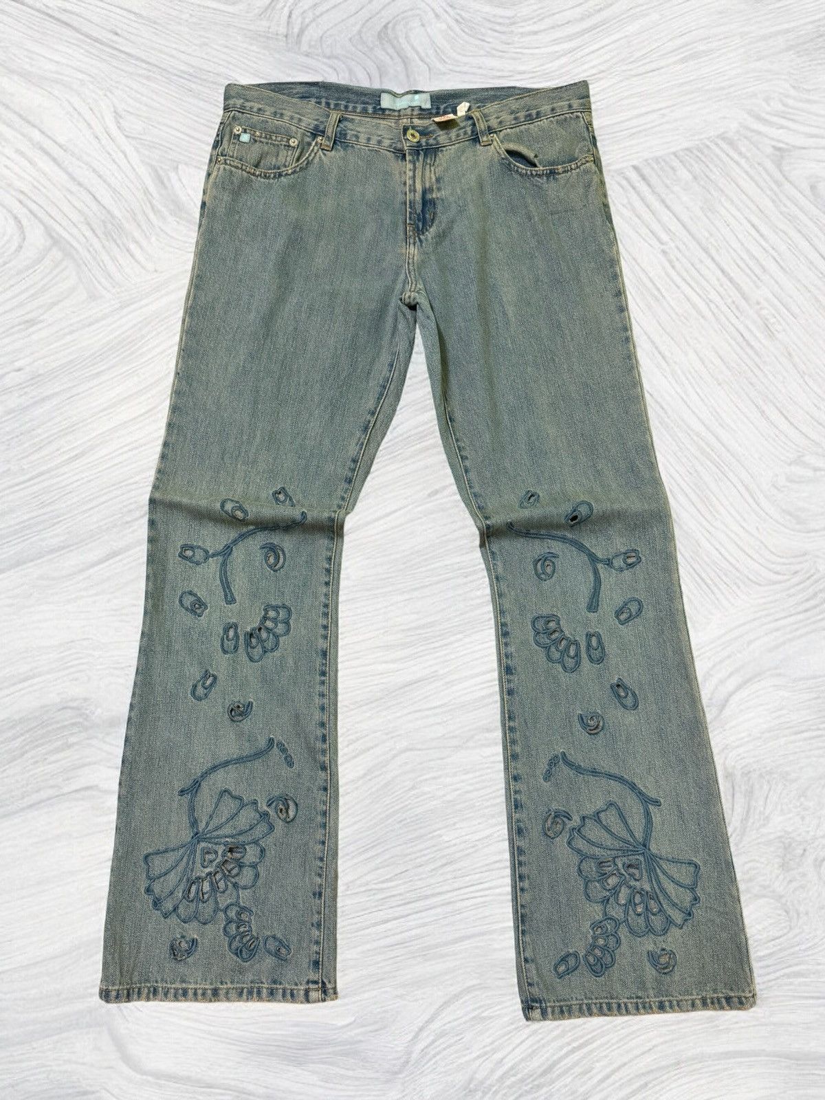 Hysteric Glamour × Japanese Brand Flared Distressed BUFFALO JEANS Trashed Embroidery Denim Size US 34 / EU 50 - 1 Thumbnail