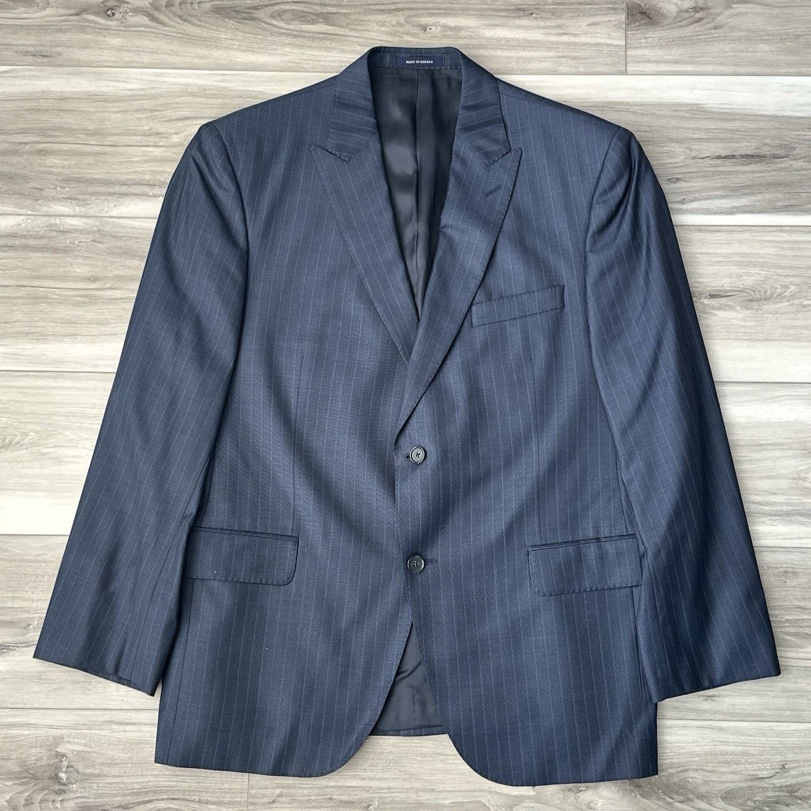 Daniel Cremieux Daniel Cremieux Loro Piana Super 130 Navy Pinstripe 42S Suit Size 42S - 23 Thumbnail