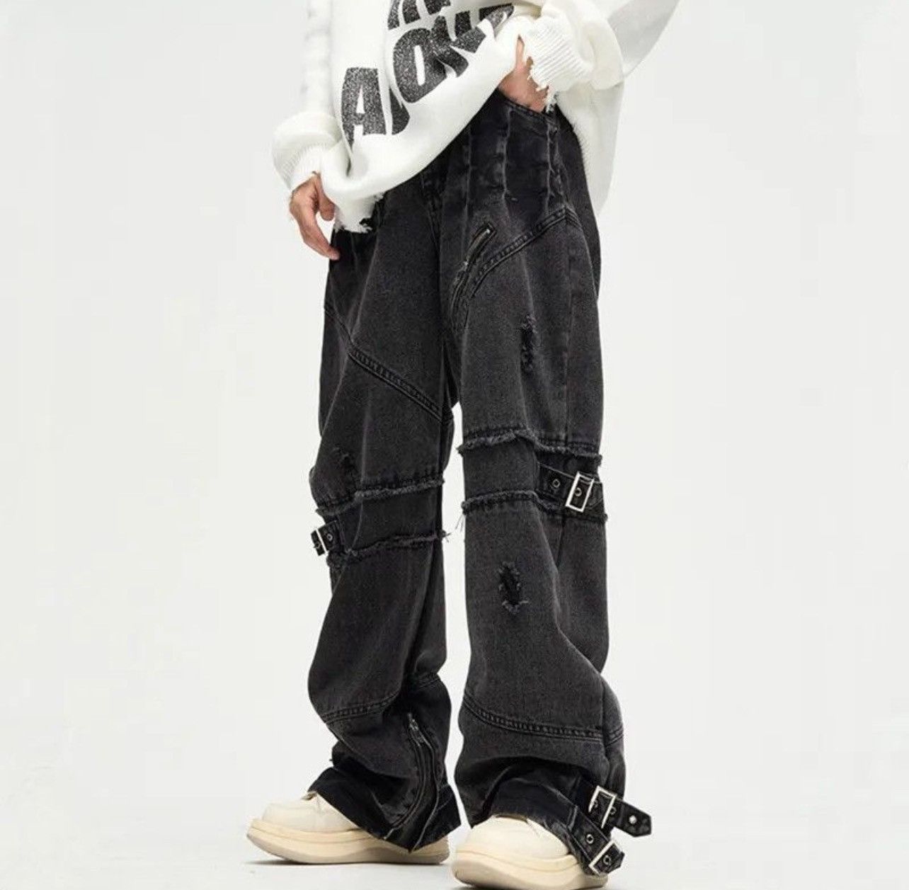 Other Baggy Ripped Stacked Jeans Cargo Pants Size US 34 / EU 50 - 6 Thumbnail