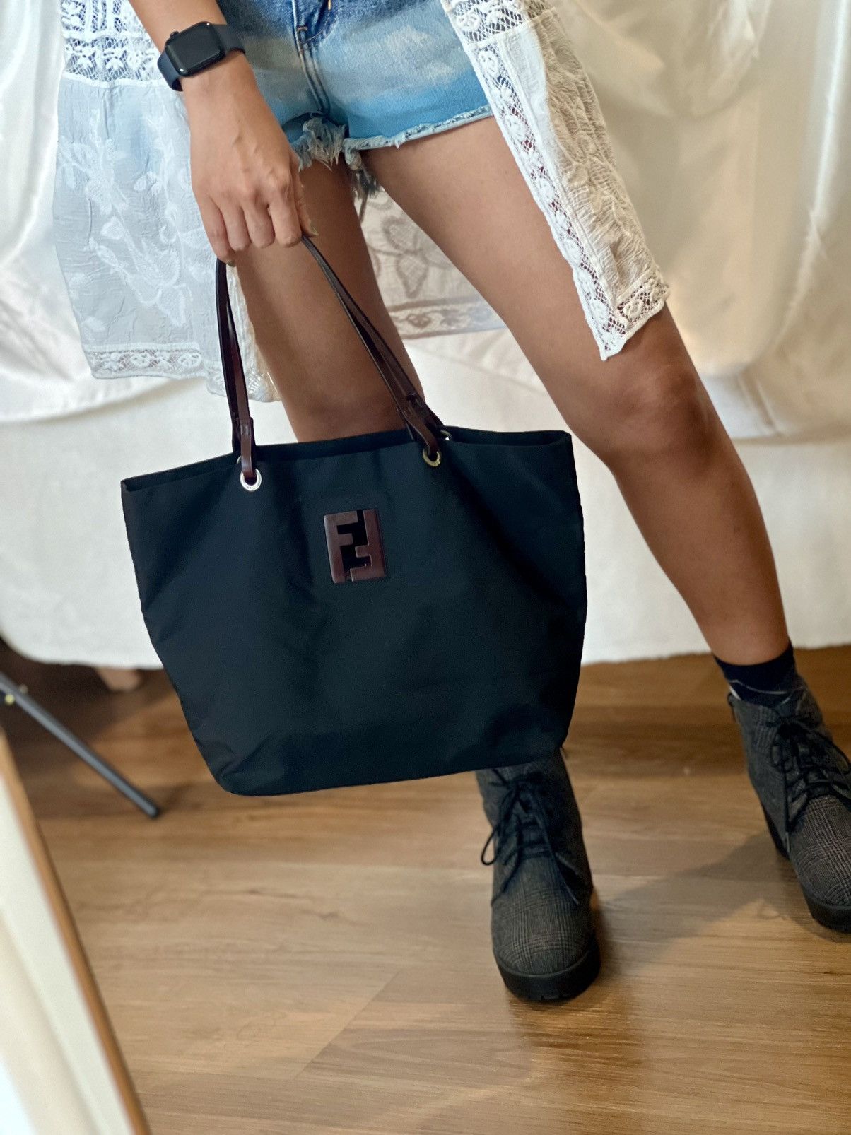 Fendi Fendi Nylon FF Logo Tote – Black Size ONE SIZE - 25 Thumbnail