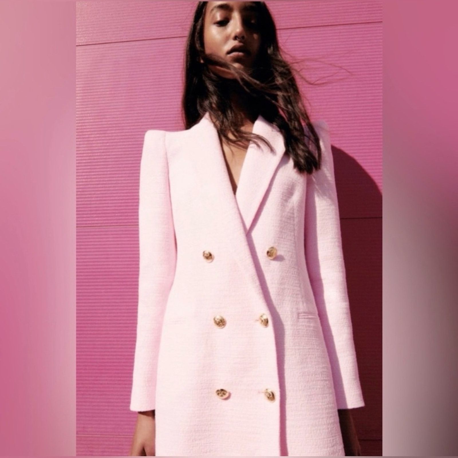 Zara Zara Light Pink Double-Breasted Blazer Size S / US 4 / IT 40 - 1 Thumbnail