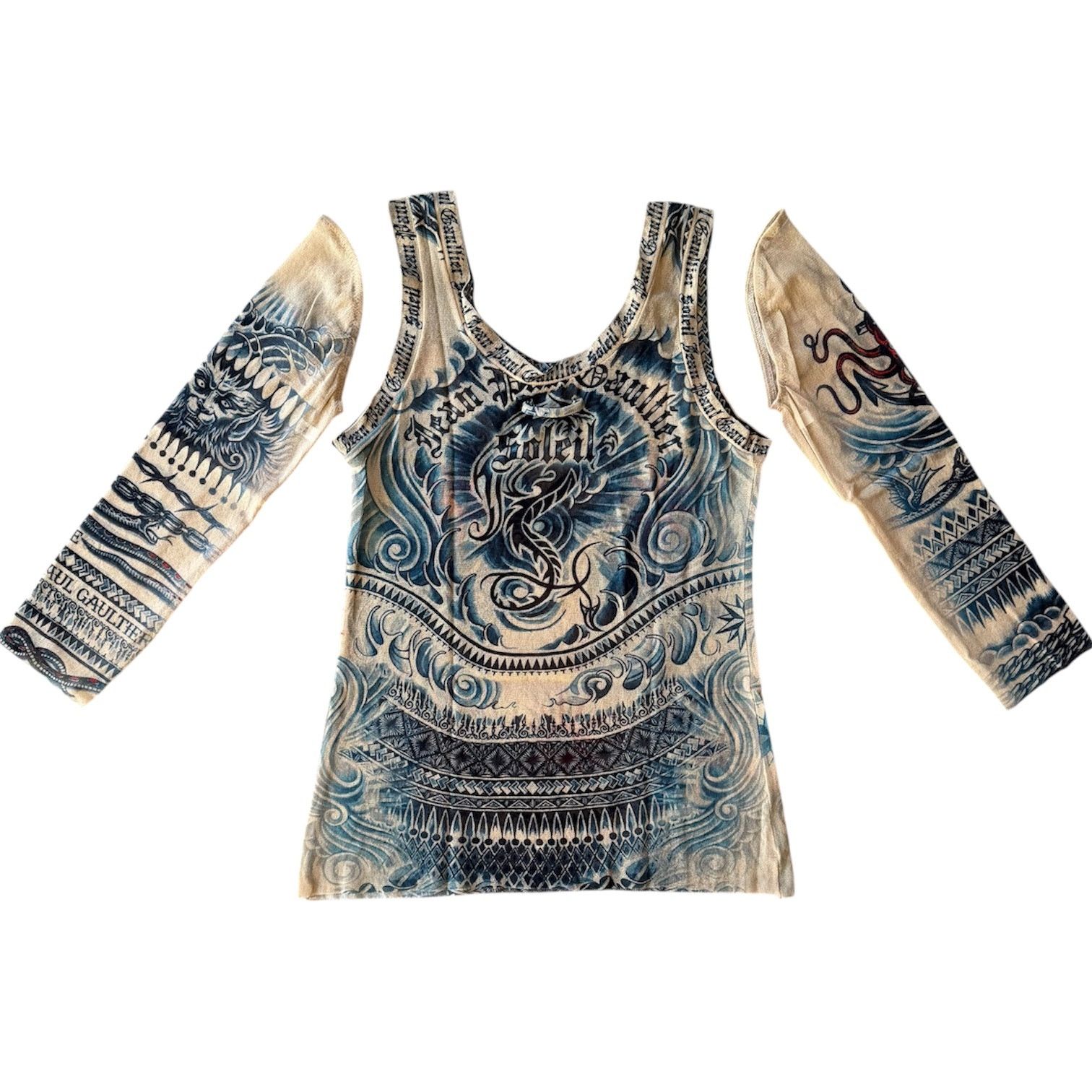 Jean Paul Gaultier Jean Paul Gaultier Soleil Tattoo Archive Mesh Tank Top Beige Size M / US 6-8 / IT 42-44 - 7 Thumbnail