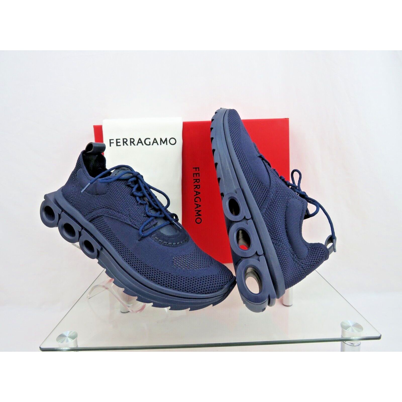 Salvatore Ferragamo DARK BLUE NIMA LEATHER MESH LOGO LOW SNEAKERS US 13 46 ITALY Size US 13 / EU 46 - 3 Thumbnail
