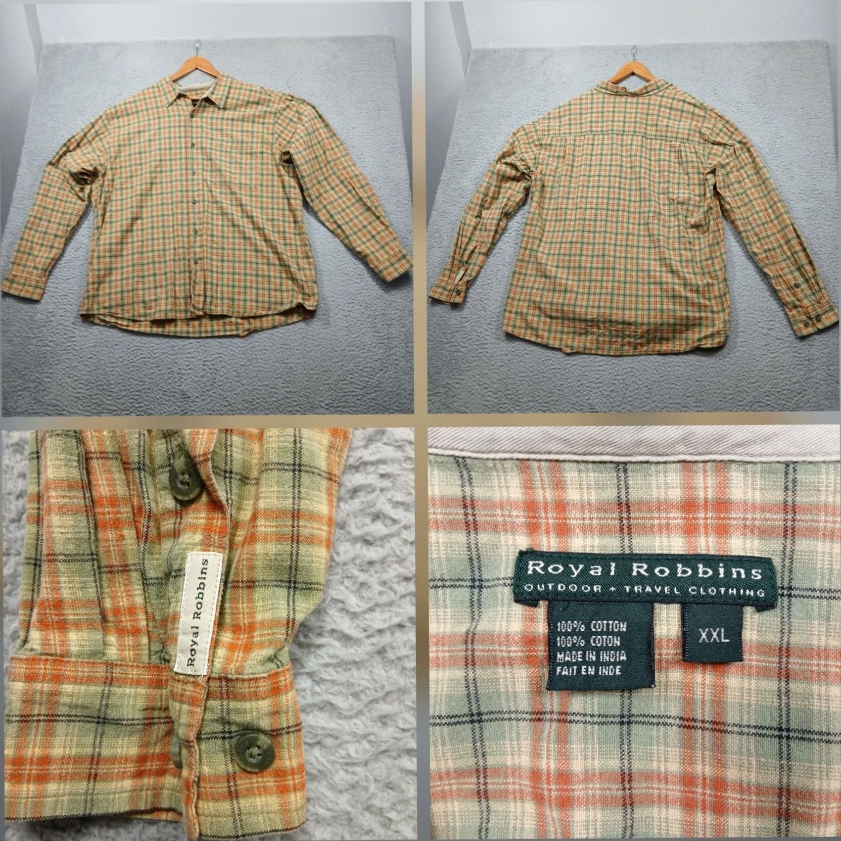 Royal Robbins Royal Robbins Plaid Shirt Men's XXL Green Orange Cotton Button Down Size US XXL / EU 58 / 5 - 2 Thumbnail
