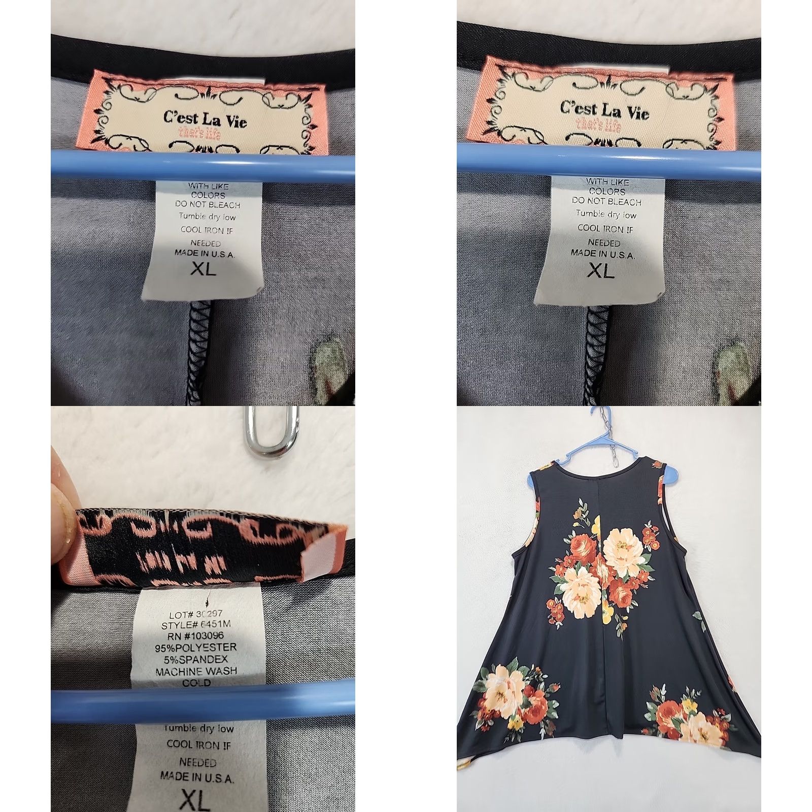 Vintage VINTAGE C'est La Vie Tank Top Women XL Black Floral A Line Swing Tunic V-Neck Shirt Size XL / US 12-14 / IT 48-50 - 8 Thumbnail
