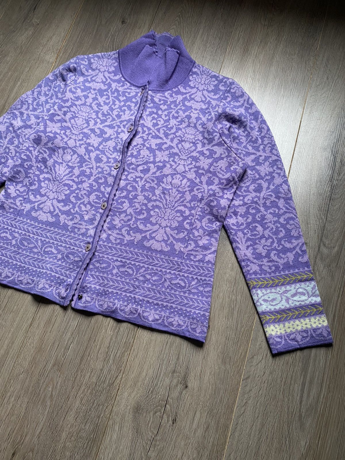 Coogi Oleana Espeland Norway Flowers Wool Button Knit Cardigan Size M / US 6-8 / IT 42-44 - 2 Thumbnail