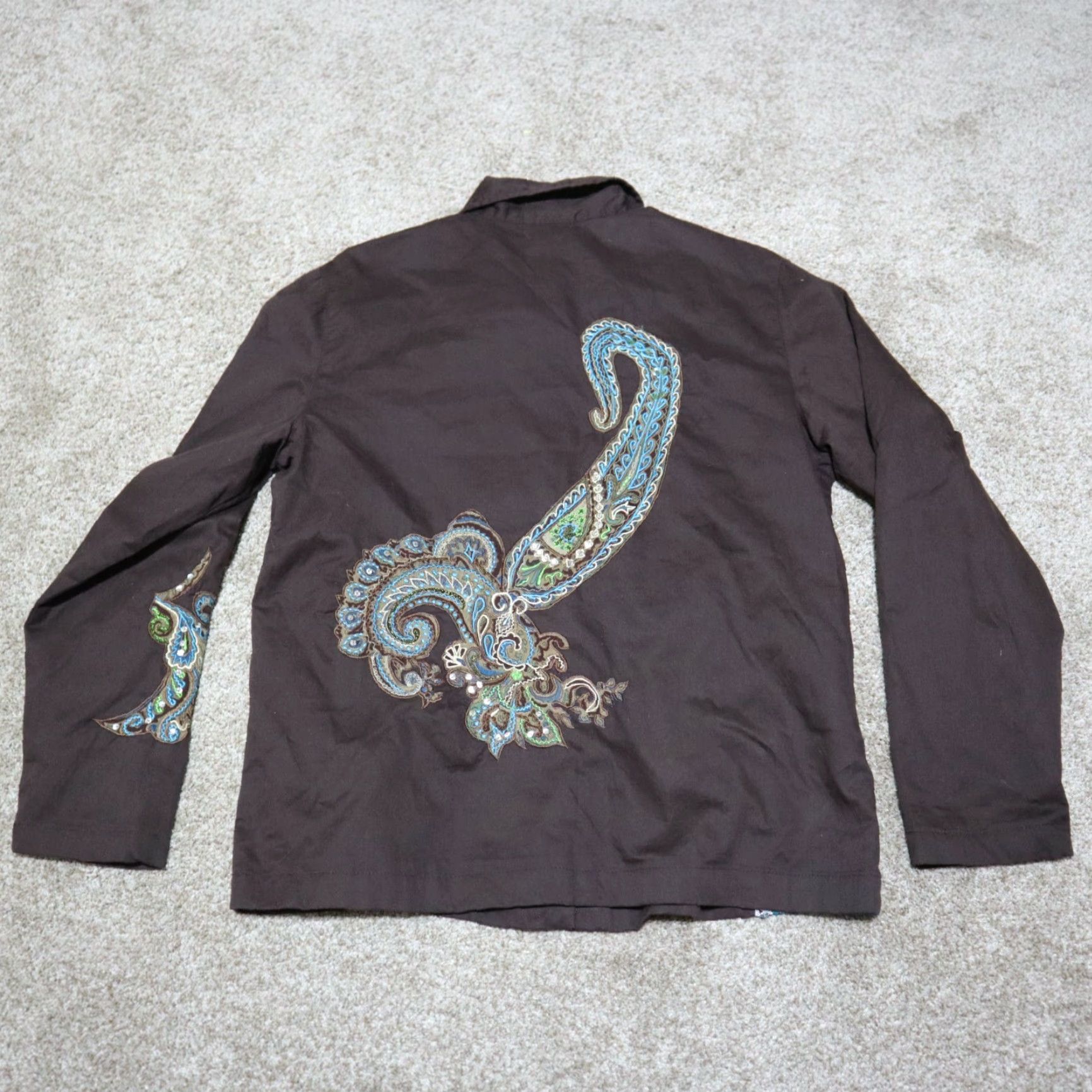 Vintage Choices Women's Brown Embroidered Sequins Button-Down Shirt M Brown Embroidered Shirt Women Long Sleeve Button-Up Browning Size M / US 6-8 / IT 42-44 - 8 Thumbnail