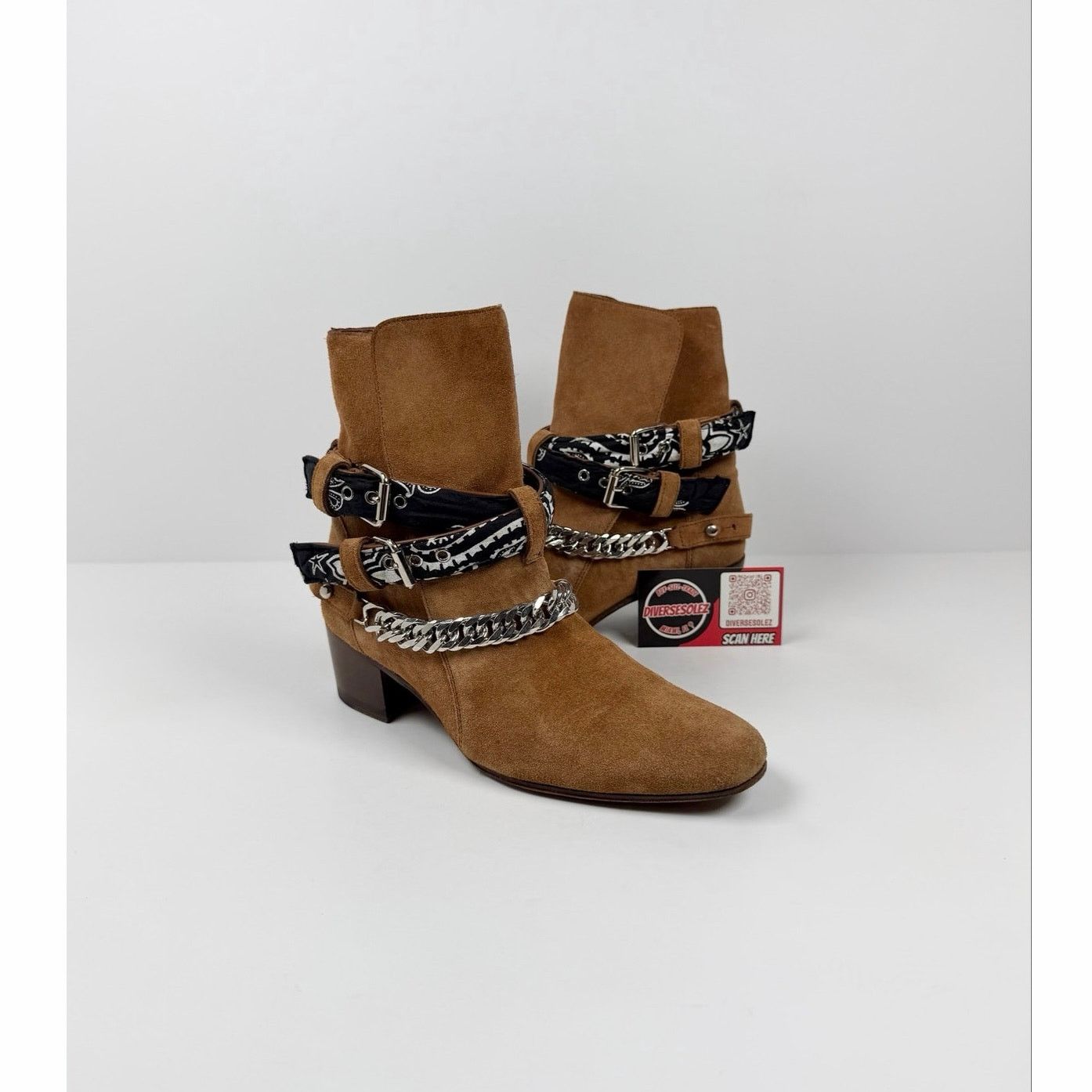 Amiri Size 37/7 - Amiri Bandana Chain Link Buckle Beige Boots Size US 7 / IT 37 - 1 Thumbnail