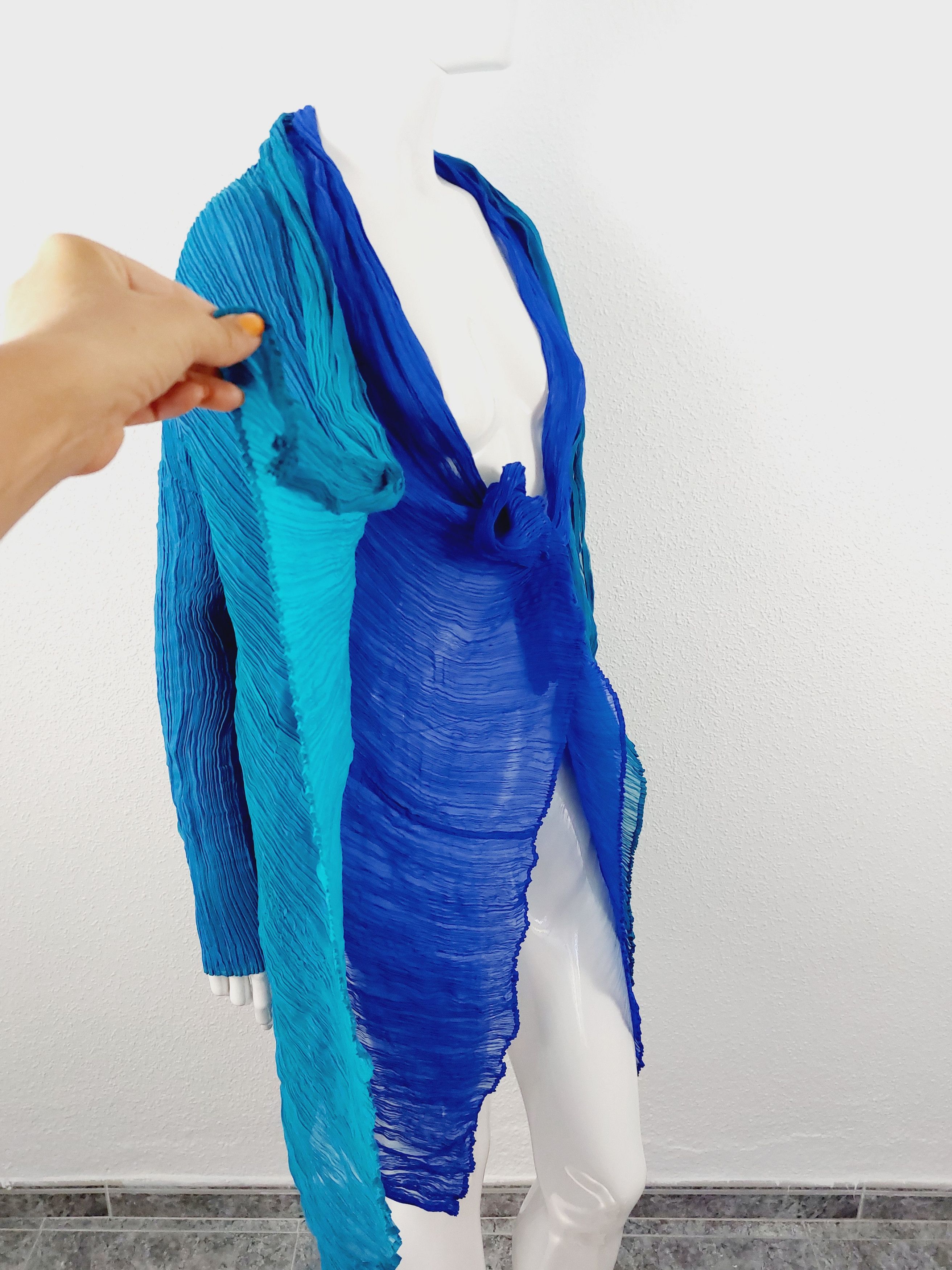 Issey Miyake Issey Miyake Féte Fete Bicolor Blue Turquoise Jacket Blazer Size ONE SIZE - 4 Thumbnail