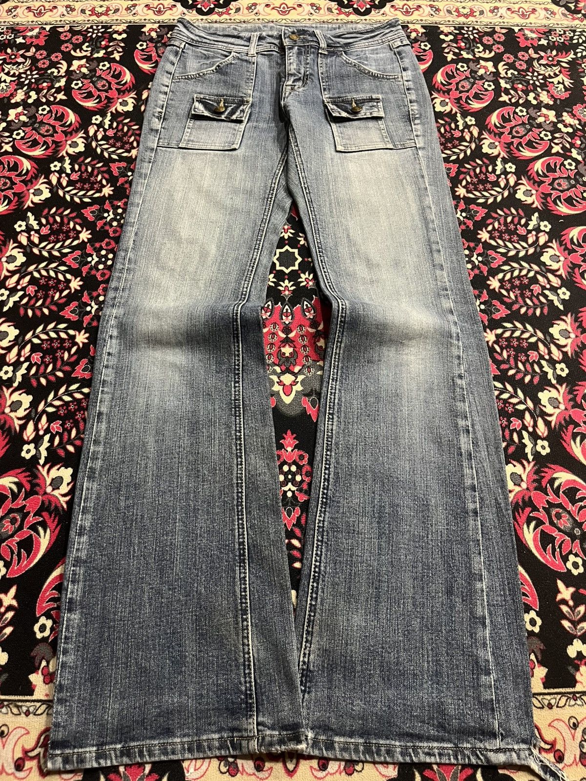 If Six Was Nine ⚡️Flare⚡️Vintage Japanese Blue Washed Bush Pant Frayed Jeans Size US 28 / EU 44 - 1 Thumbnail