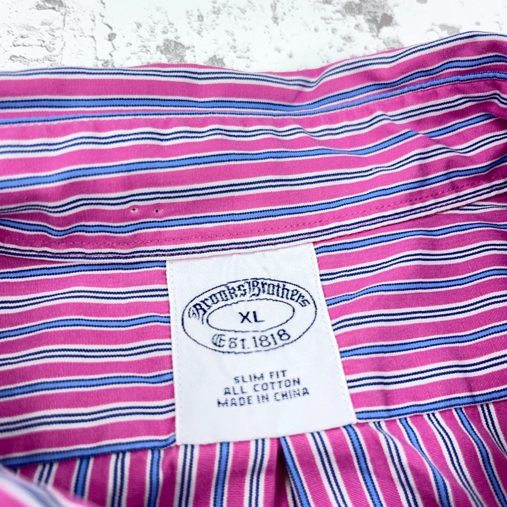 Brooks Brothers Brooks Brothers Shirt Men XL Pink Blue Striped Slim Fit Button-Up Dress Poplin Size 46R - 4 Thumbnail