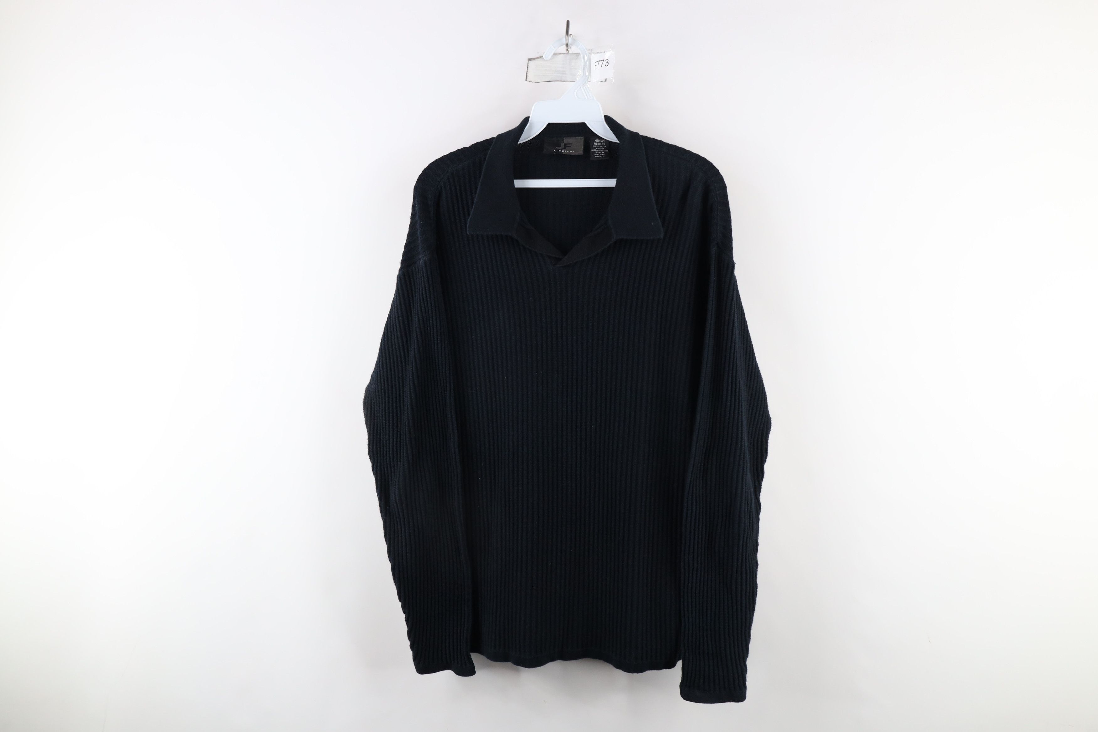 Vintage Vintage 90s Streetwear Ribbed Knit Collared Sweater Black Size US M / EU 48-50 / 2 - 1 Thumbnail