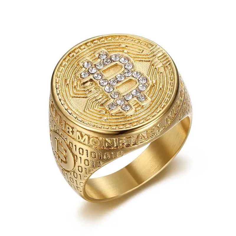 Vintage Stainless Steel Titanium Hip Hop Bling Iced Out Bitcoin Size ONE SIZE - 2 Thumbnail