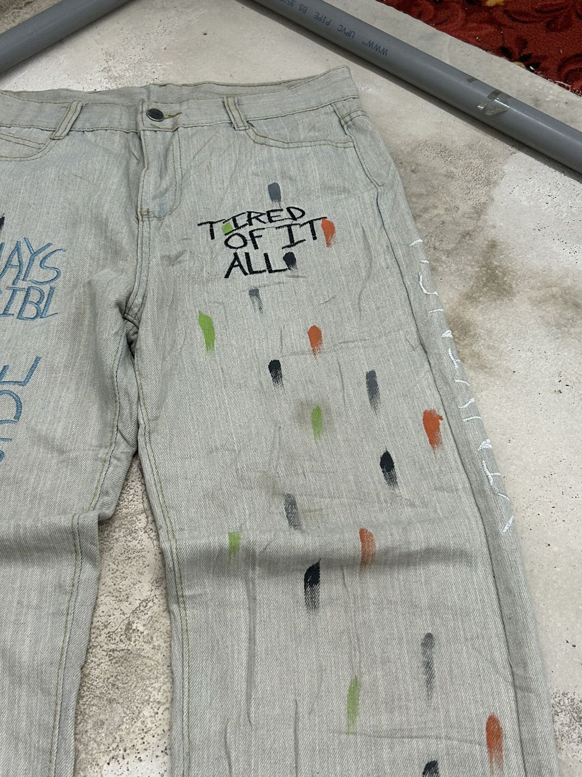 Le Grande Bleu (L.G.B.) Vintage Carpenter Dirty Light Splatter Paint Art Embroidery Size US 32 / EU 48 - 5 Thumbnail