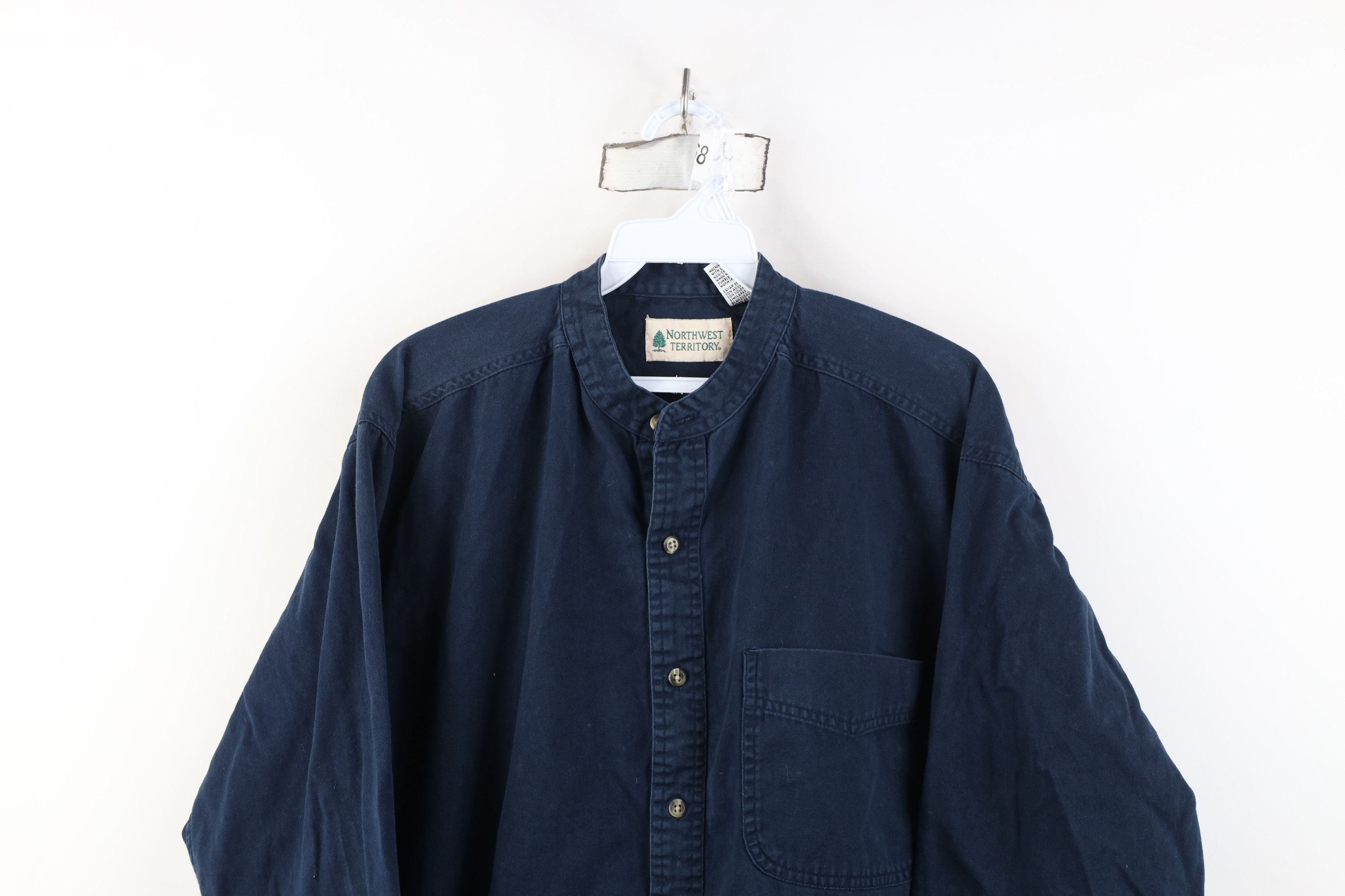 Vintage Vintage 90s Streetwear Band Collar Button Shirt Navy Blue Size US M / EU 48-50 / 2 - 2 Thumbnail