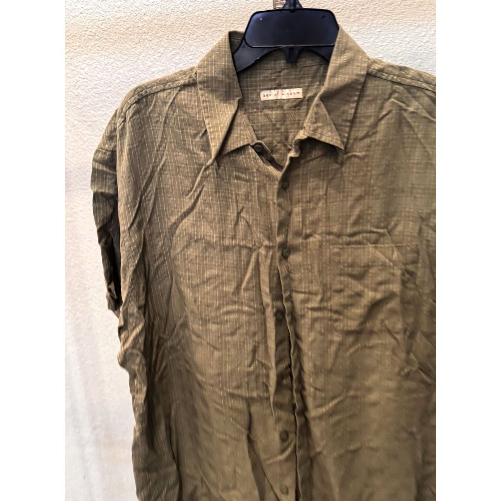 Vintage Age Of Wisdom Shirt Short Sleeve Button Up XL Green Check Poly Men XS? Size US XL / EU 56 / 4 - 4 Thumbnail
