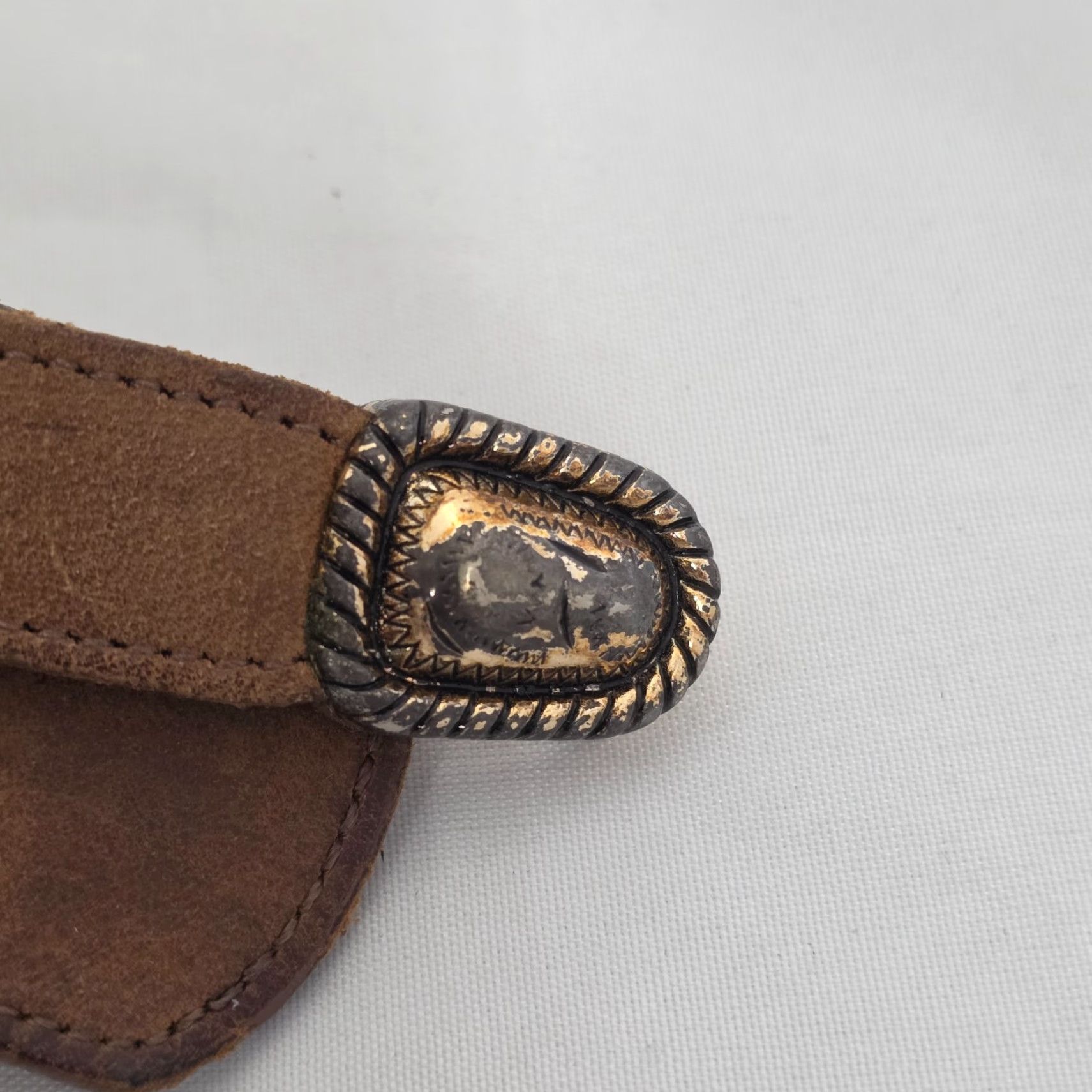 Vintage Nadim Western Belt Genuine Leather Size 38 Brown USA Buckle Accents 1 3/8 in Belt Men Size 38 - 3 Thumbnail