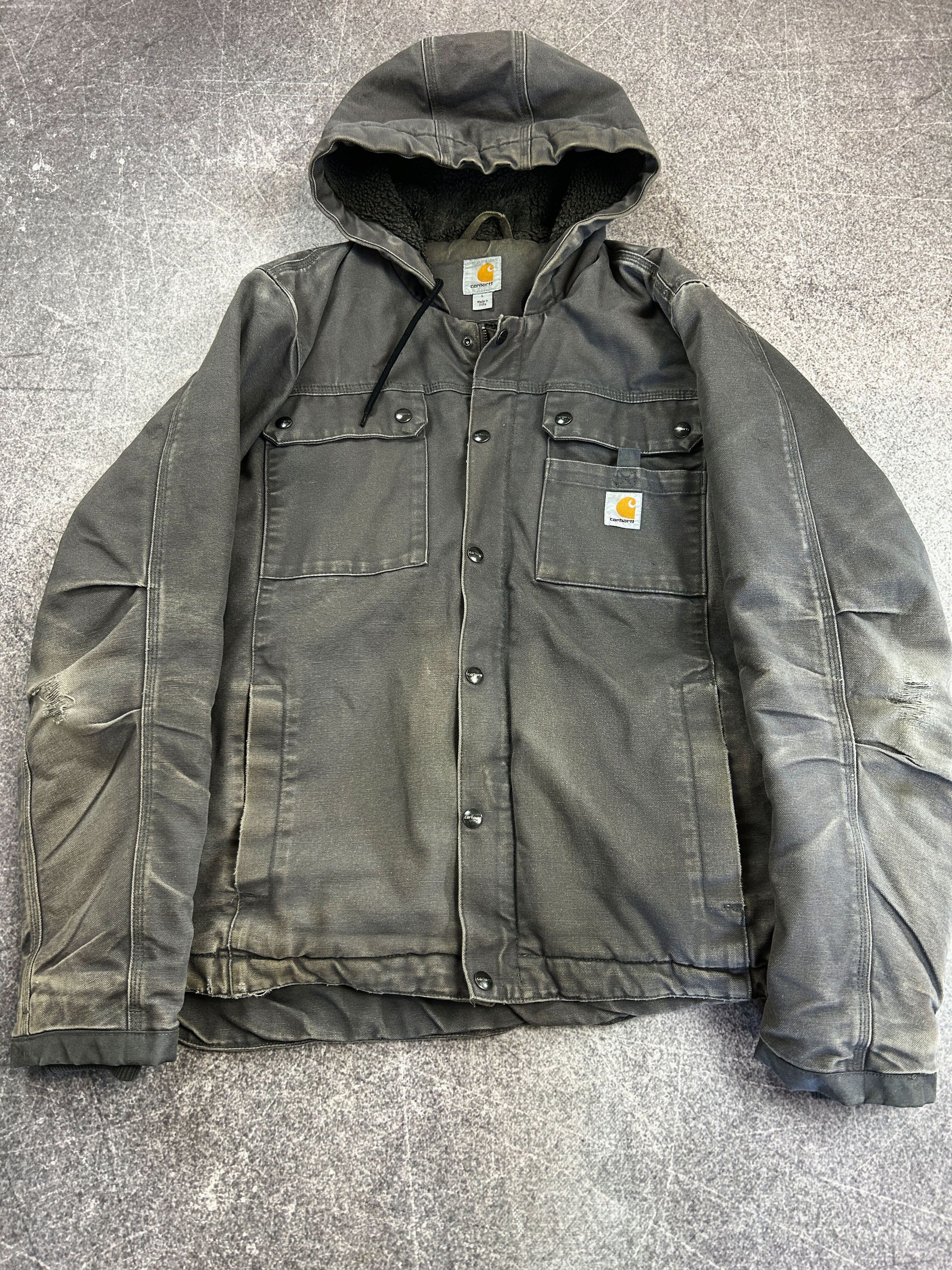 Carhartt Carhartt Hooded Duck Canvas Work Jacket Faded Distressed Size US L / EU 52-54 / 3 - 4 Thumbnail