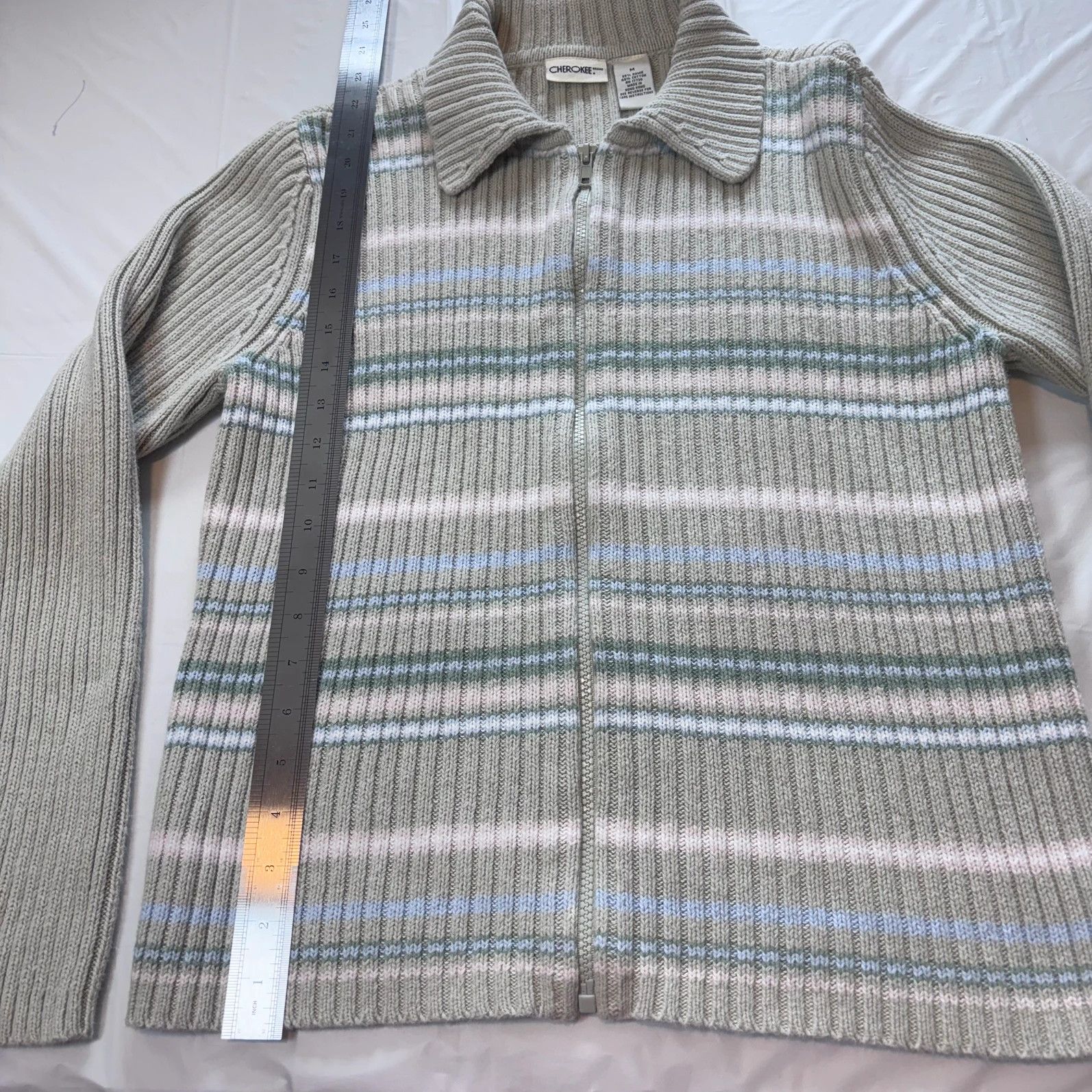 Cherokee Cherokee Women's Green Ripped Striped Sweater Cardigan. Size M / US 6-8 / IT 42-44 - 5 Thumbnail