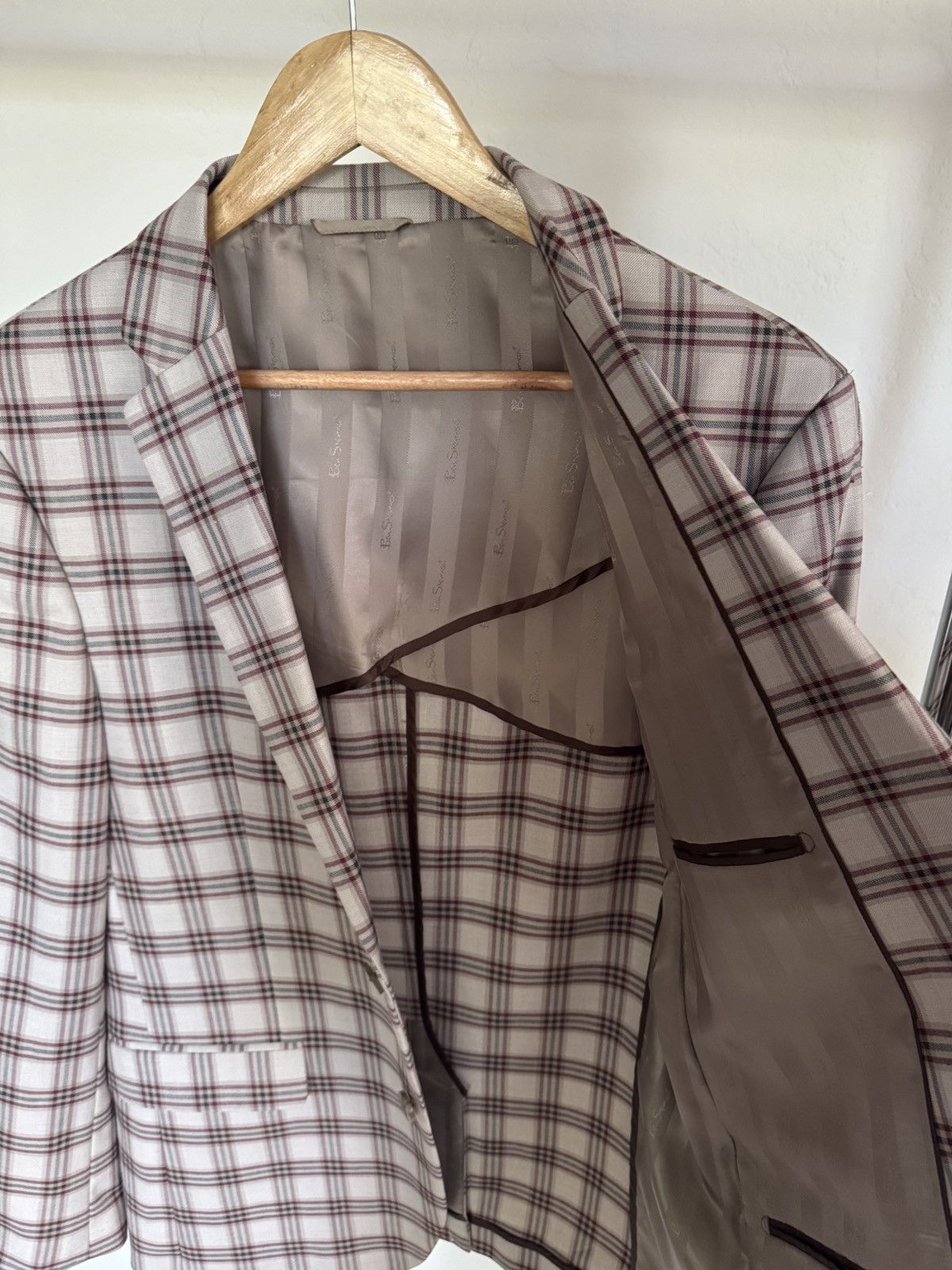 Ben Sherman Beige Plaid Suit w/ Brown Pants