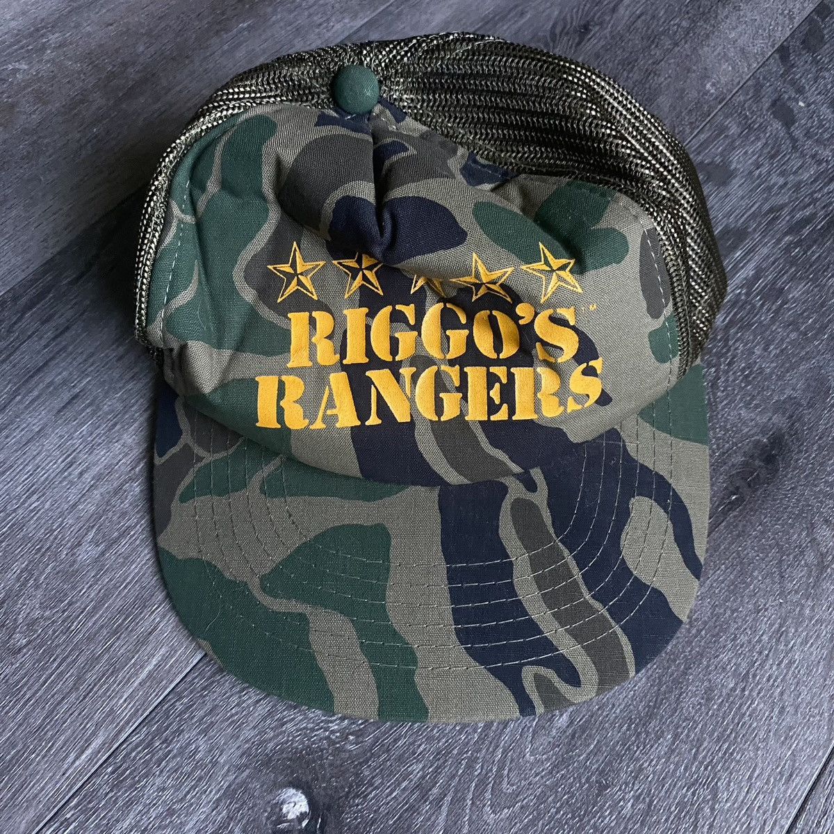 Vtg Riggo's Rangers John Riggins Trucker Hat Washington Redskins Camo Broke  Bill