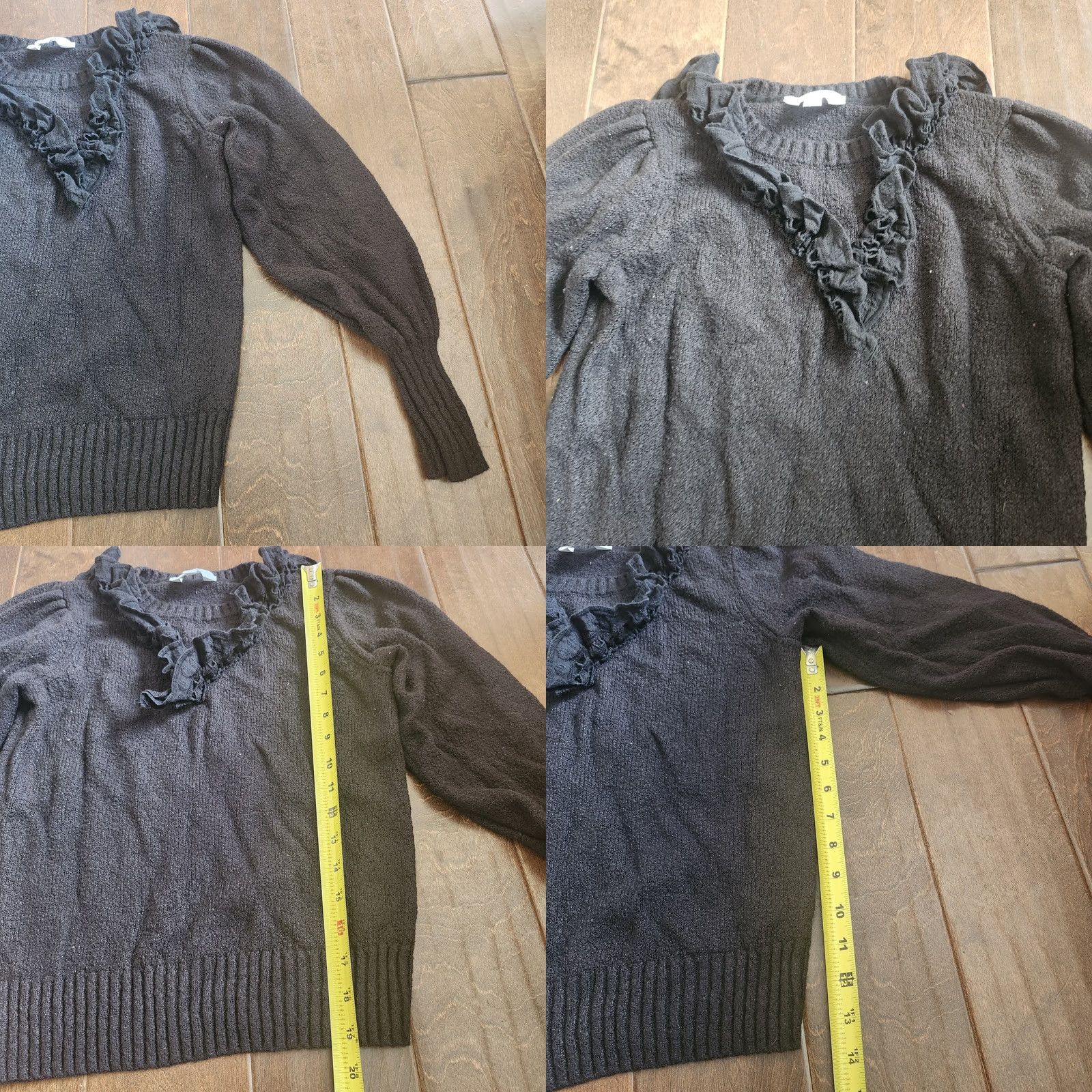 Vintage Time And Tru Womens Ruffle Black Sweater - XS Size Long Sleeve Pullover Size XS / US 0-2 / IT 36-38 - 8 Thumbnail