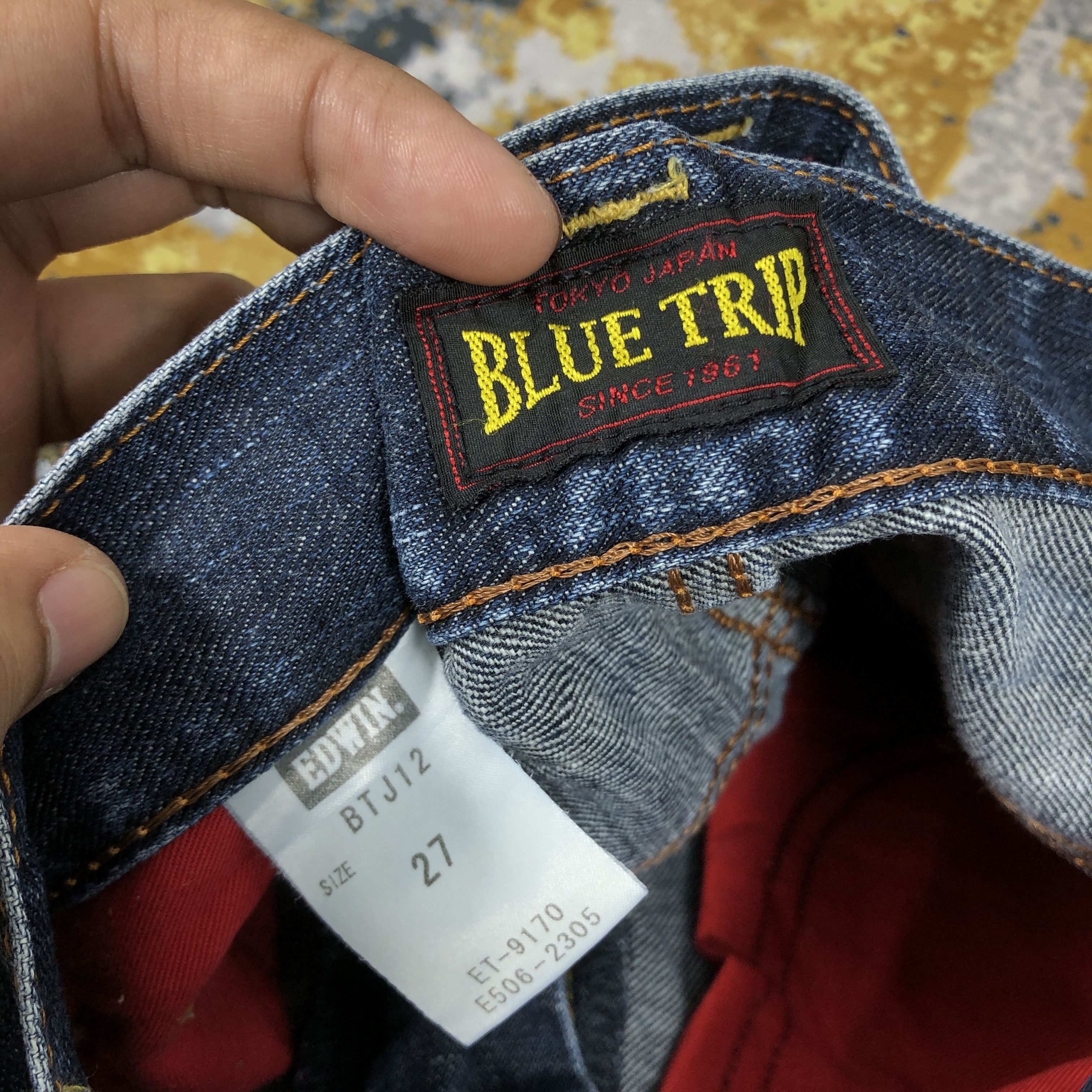Edwin × Vintage Vintage Edwin Flare Jeans Blue Trip Denim 29 x 30.5 L1278 Size 29" - 8 Thumbnail