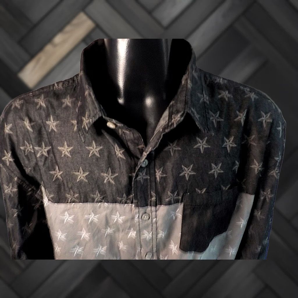 Vintage Ditch Plains NY LS Button Front Star Patterned Shirt Gray/Black/White XL NWT Mens Button-Up Shirt Size US XL / EU 56 / 4 - 1 Thumbnail