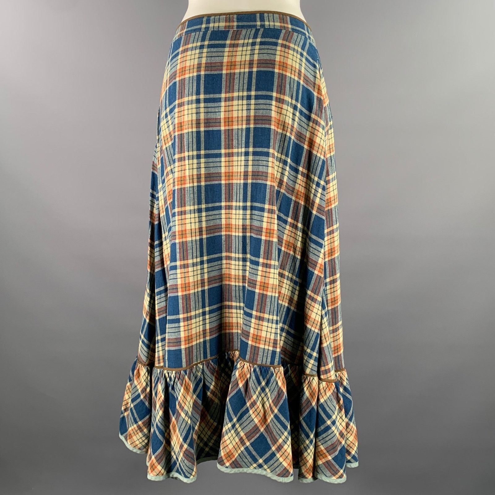 Ralph Lauren RRL RALPH LAUREN Size 2 Blue Orange Plaid Maxi Skirt Size 26" / US 2 / IT 38 - 3 Thumbnail