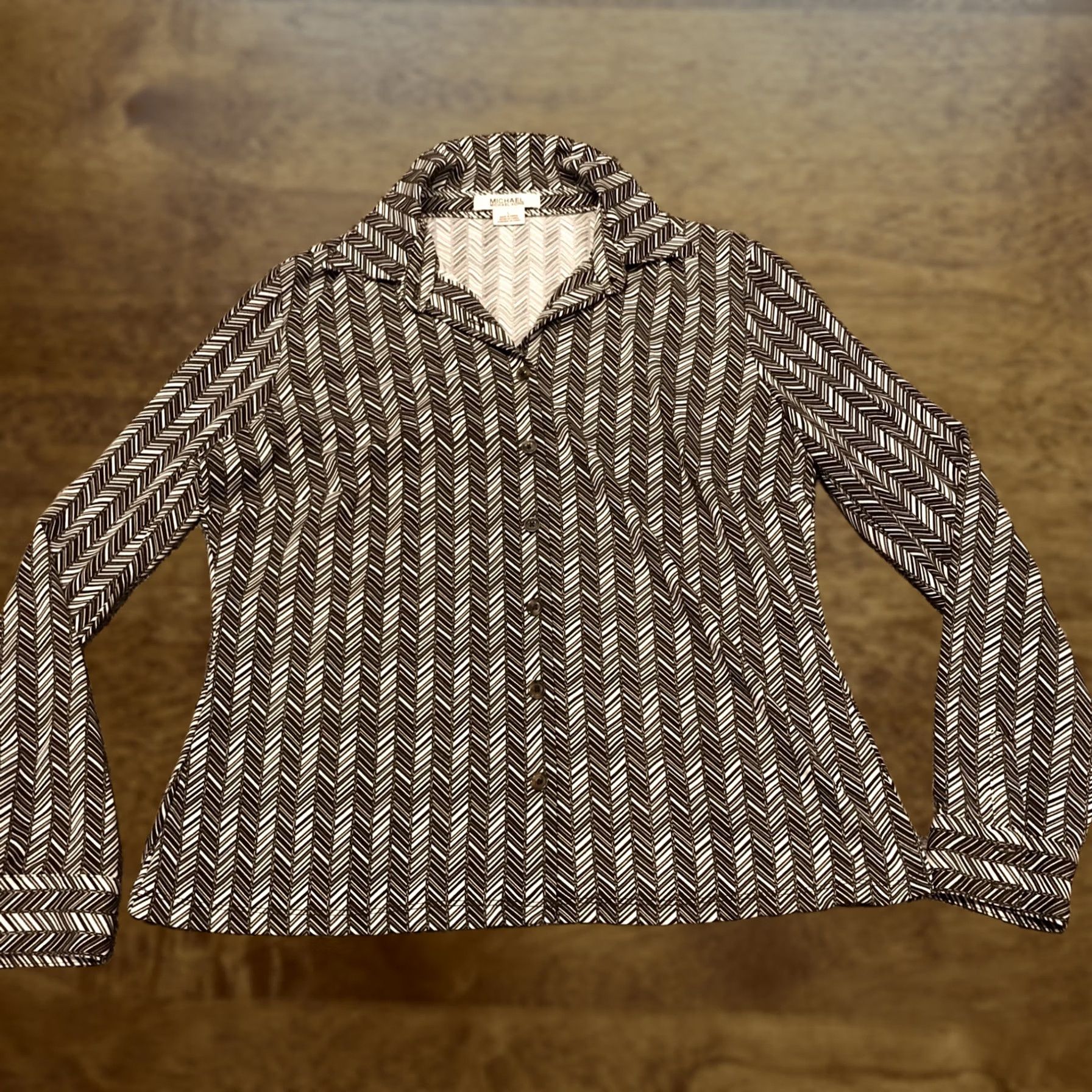 Michael Kors Michael Kors Womens L Button-Up Shirt Polyester Stretch Brown A4 L Regular Button-Up Shirt Brown Size L / US 10 / IT 46 - 1 Thumbnail